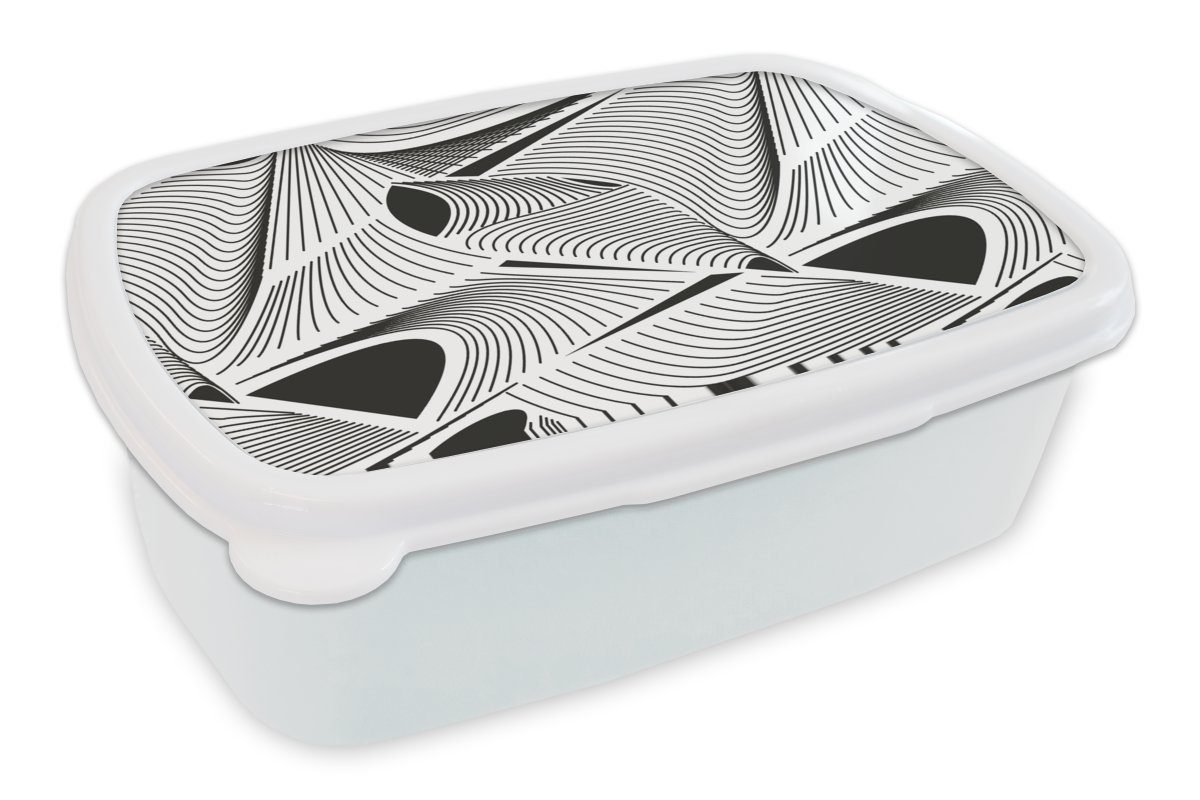 MuchoWow Lunchbox Muster - Abstrakt - Schwarz und Weiß, Kunststoff, (2-tlg), Brotbox für Kinder und Erwachsene, Brotdose, für Jungs und Mädchen