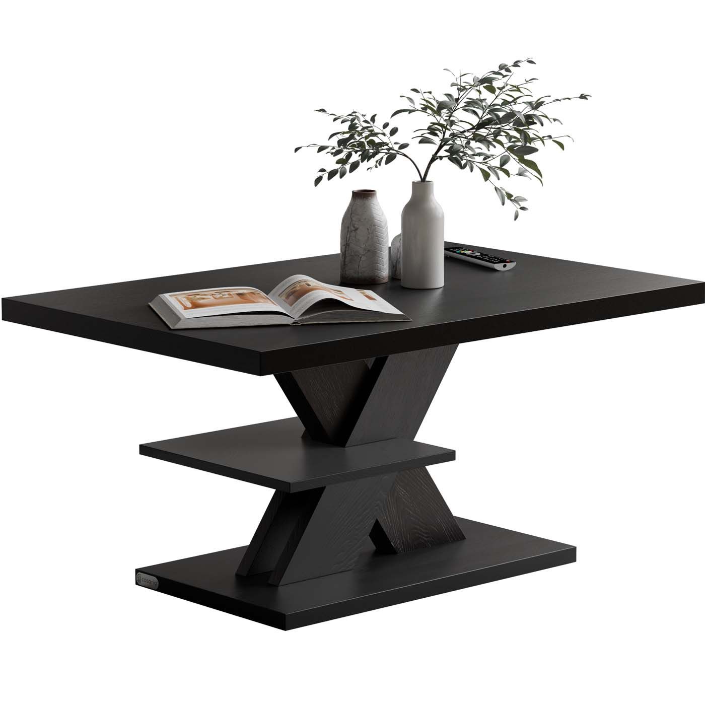 Casaria Couchtisch, Holz 2 Ablagen 90x60cm Modern Eckig Kratzfest Schwarz günstig online kaufen