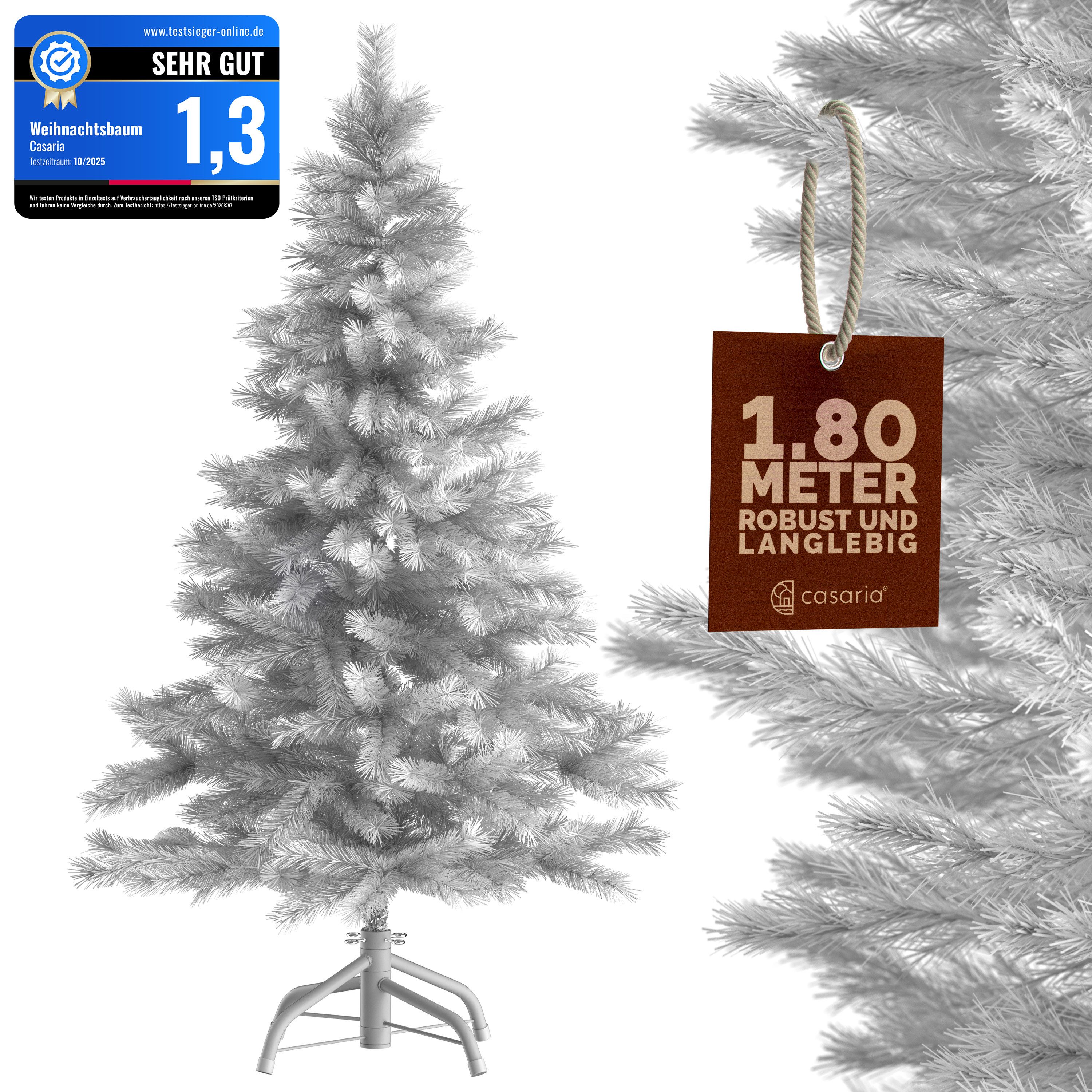 Casaria Künstlicher Weihnachtsbaum, 180cm dichte Spitzen weißer Baum Metallständer Schnellaufbau flammfest