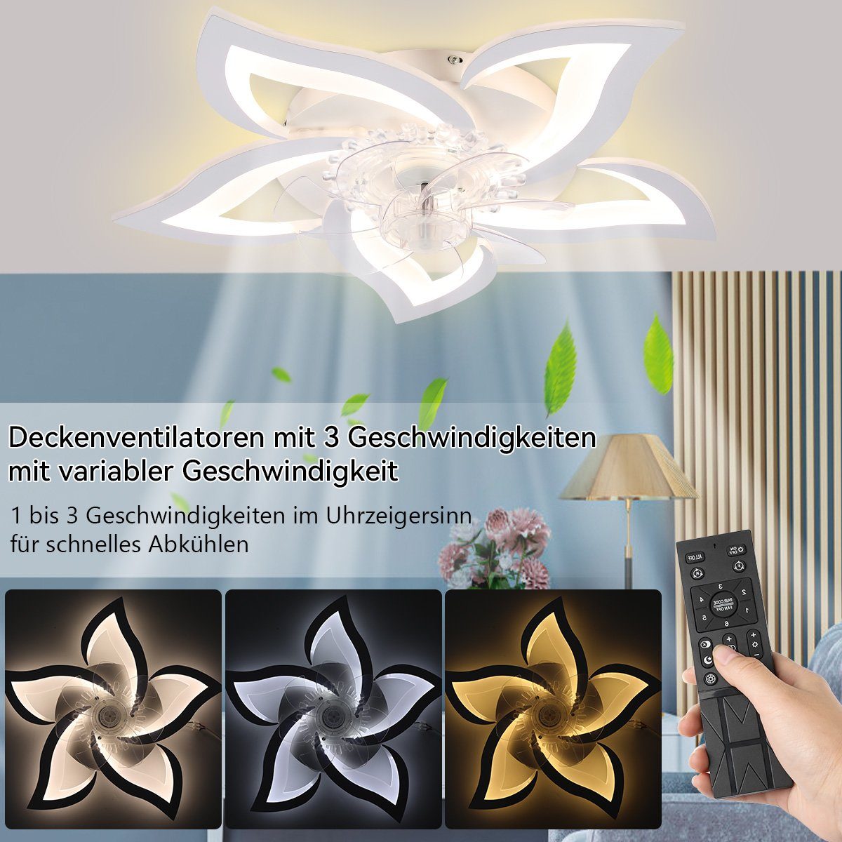 OULENBIYAR Deckenleuchte LED Leise Deckenventilator Mit günstig online kaufen