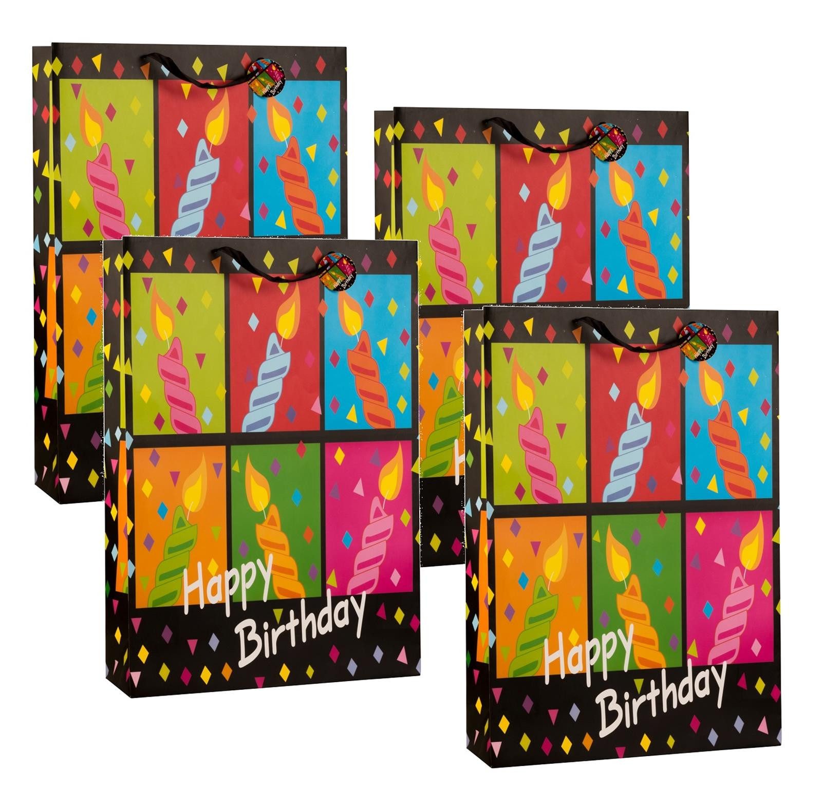 Geschenkestadl Geschenkpapier 4 Stück XXL Geschenktüte Happy Birthday Geschenkpapier Geburtstagstüte, (4St), XXL Geburtstagsgeschenktüte