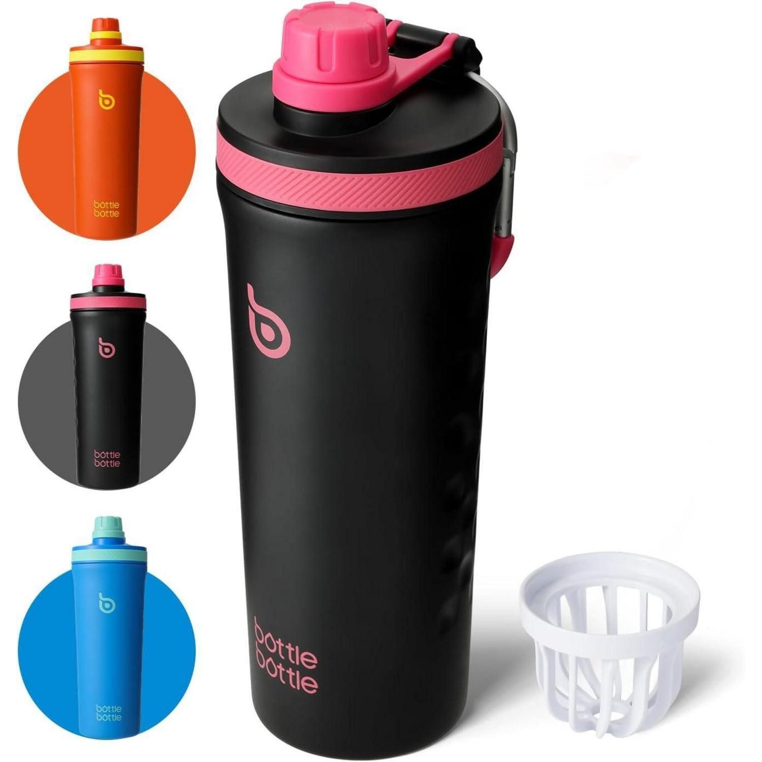 LuxusKollektion Protein Shaker Shaker Edelstahl 26oz Mischkugel Protein BPAfrei Schwarz
