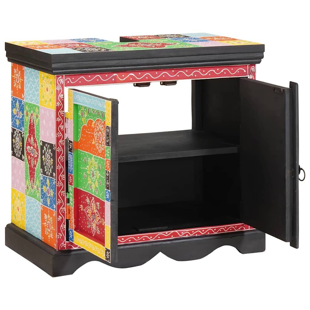 vidaXL Badezimmer-Set Waschbeckenunterschrank Braun 60 x 35 x 55 cm Massivholz, (1-St)