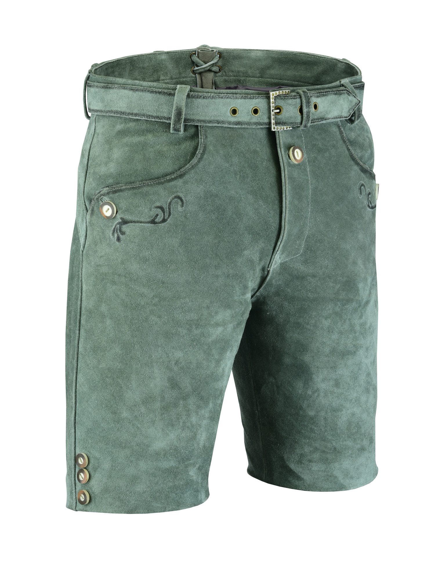 Fuente Leather Wears Lederhose Herren Trachten Lederhose Nubuk kurz mit Gürtel in 5 Farben Lederhose mit Gürtel