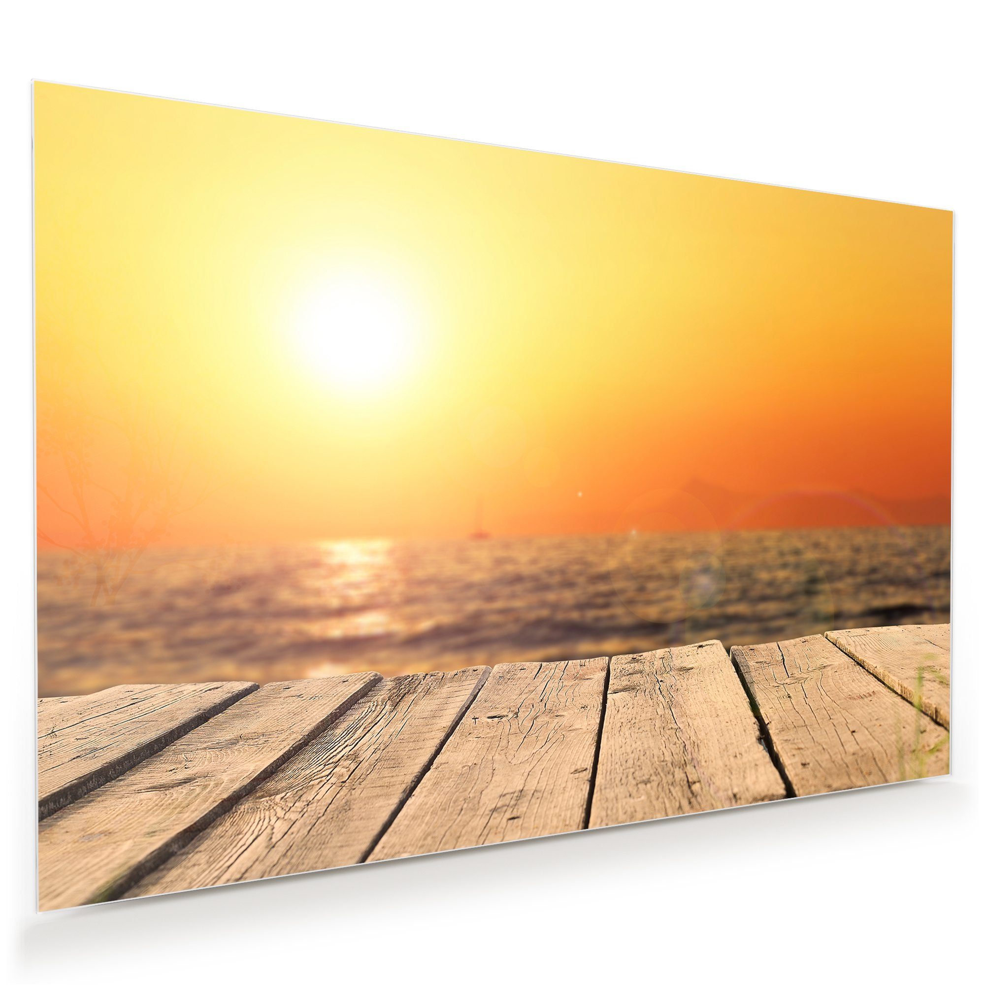 Primedeco Glasbild Wandbild Sonnenuntergang am Pier mit Aufhängung, Natur