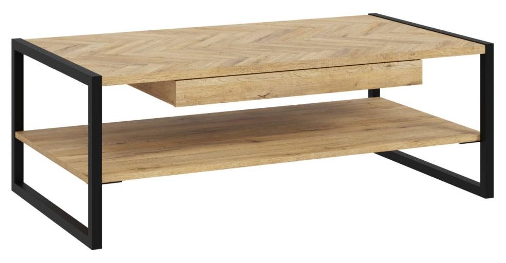 FORTE Couchtisch Couchtisch SOLLETICO Bartex-Eiche Nachbildung mit Fischgrät-Design (1x Couchtisch)