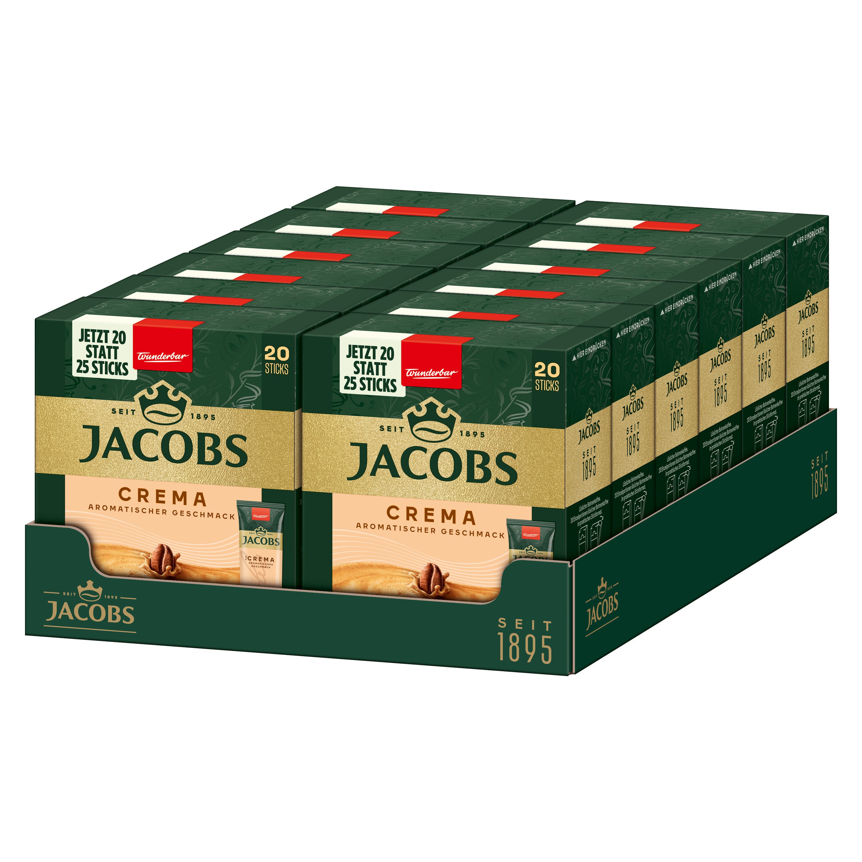 JACOBS Kaffee Löskaffee Typ Cafe Crema 12 x 20 Getränke Sticks, (Packung, 12er Pack)