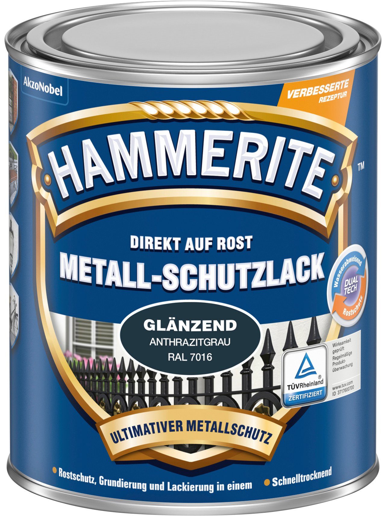 ROST, Hammerite  Liter AUF DIREKT Metallschutzlack glänzend, 0,25