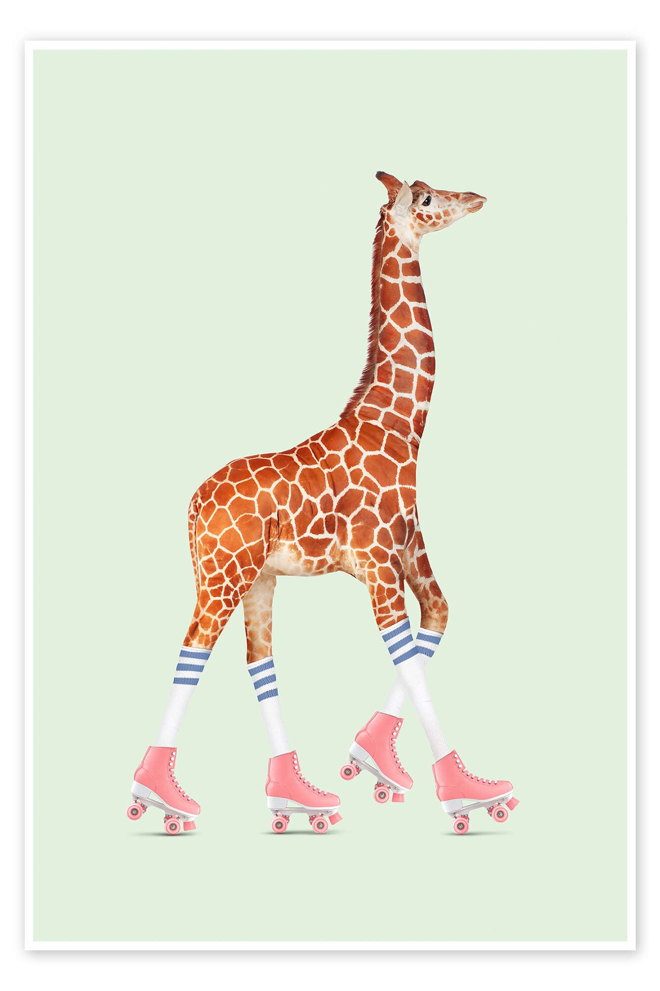 Posterlounge Wandbild Giraffe mit Rollschuhen, Jonas Loose, erhältlich als Poster, Leinwandbild, Wandsticker oder Acrylglasbild