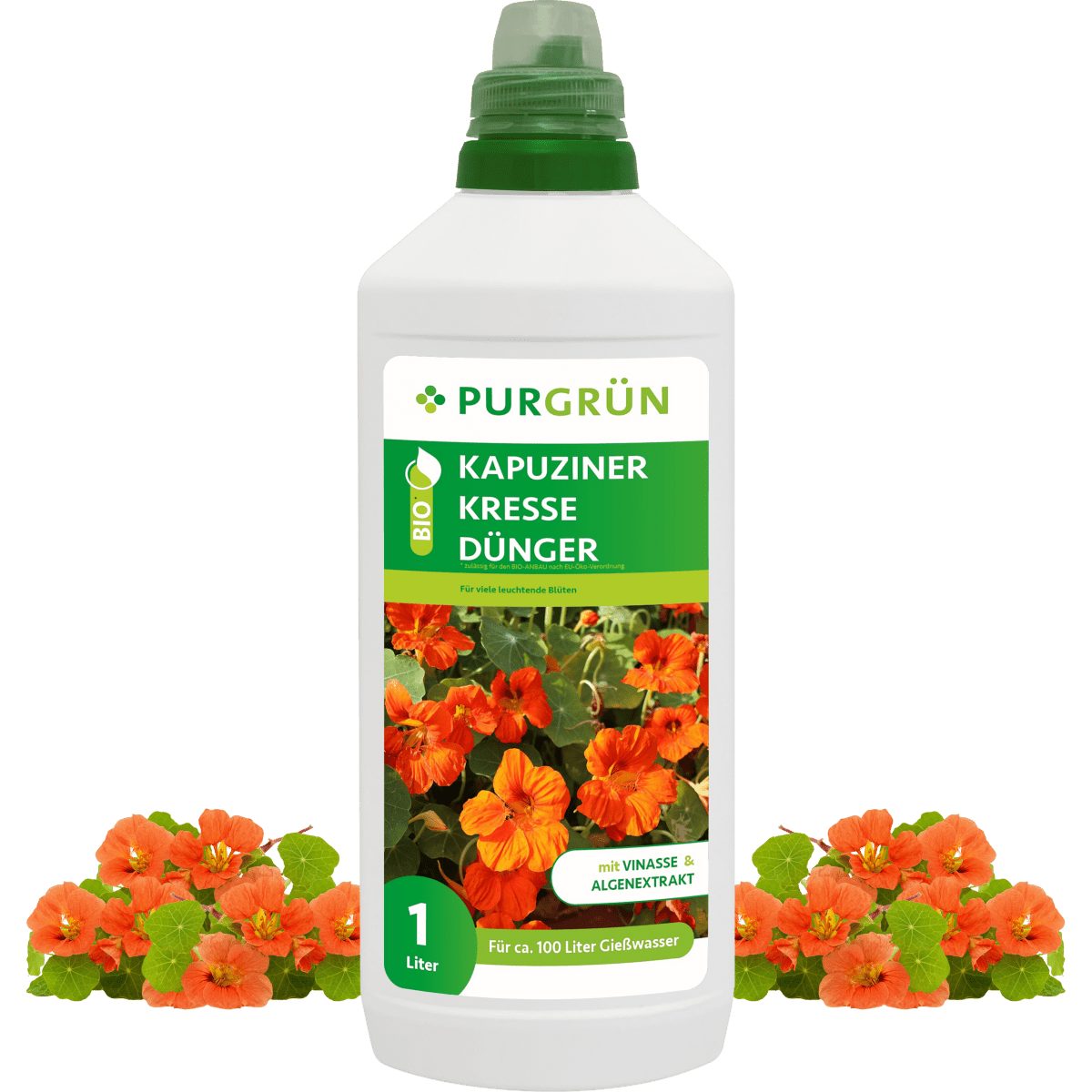 Blumendünger Purgrün Bio Kapuzinerkresse Dünger, NPK 4+1+7, Algenextrakt, 1 Liter