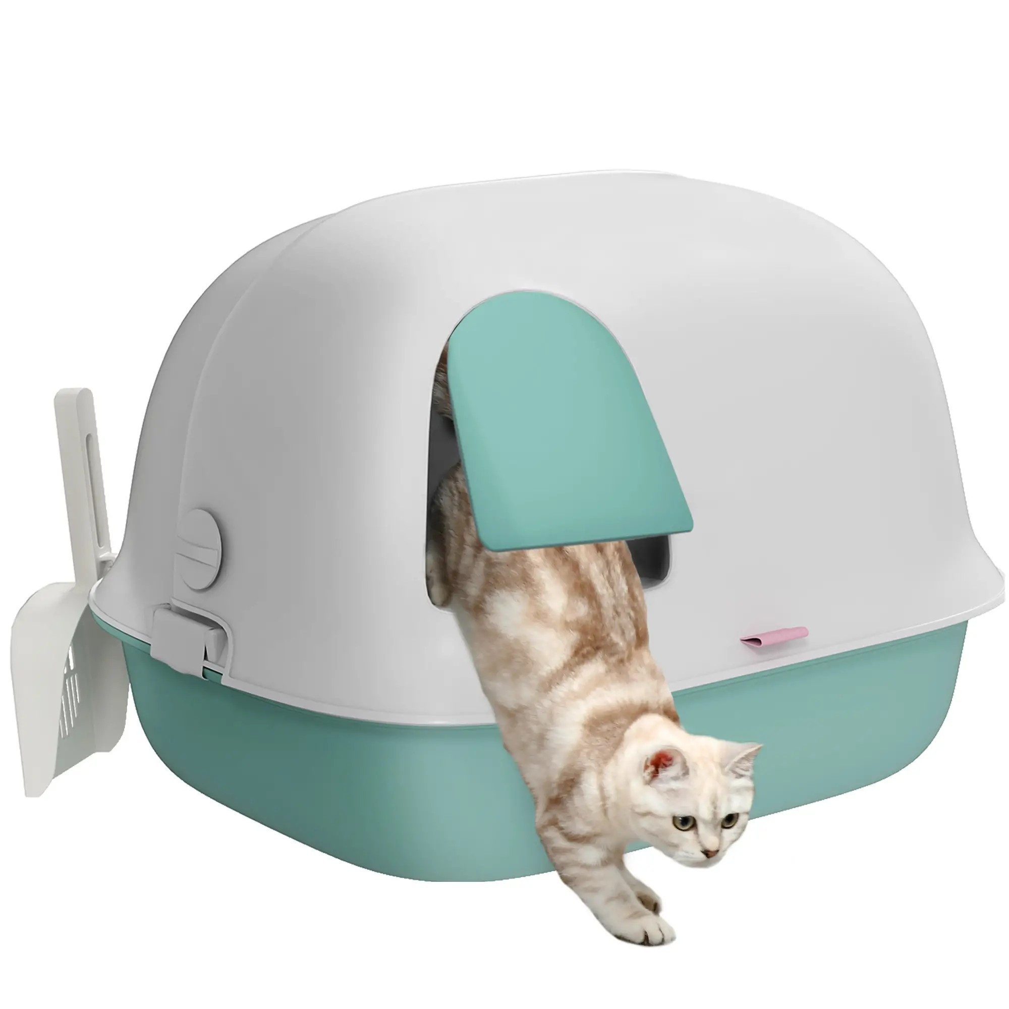 BlingBin Katzentoilette Haustiertoilette Katzenklo mit Deckel internem Kanal, Tür, Schaufel, leicht zu reinigen, Kunststoff, für Katzen bis 3,5 kg