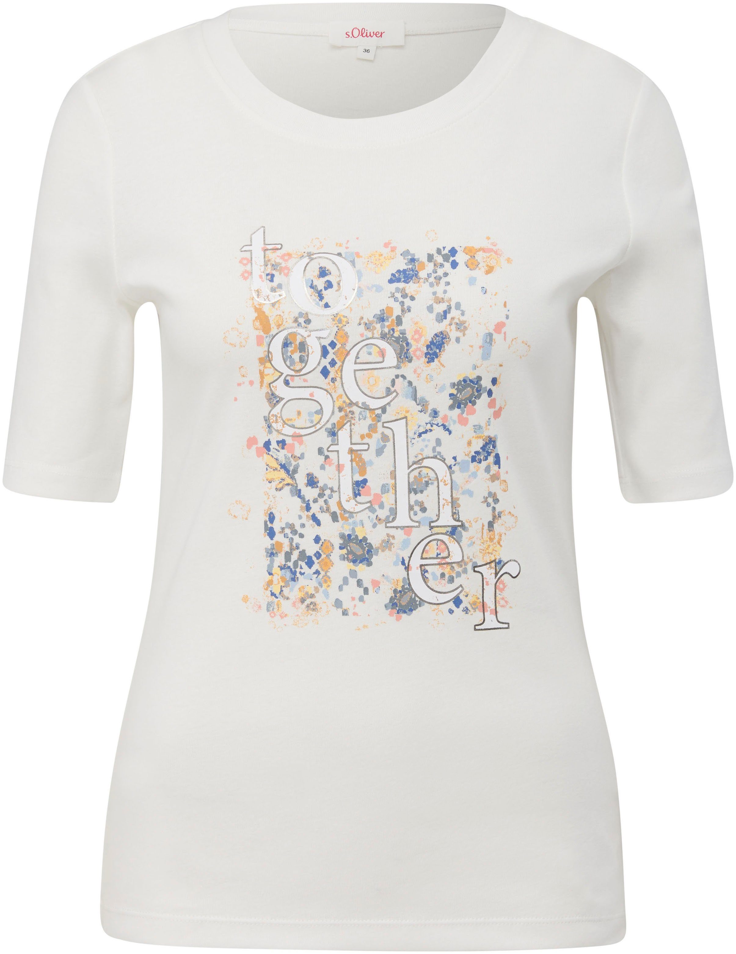 white mit Rundhalsausschnitt T-Shirt s.Oliver