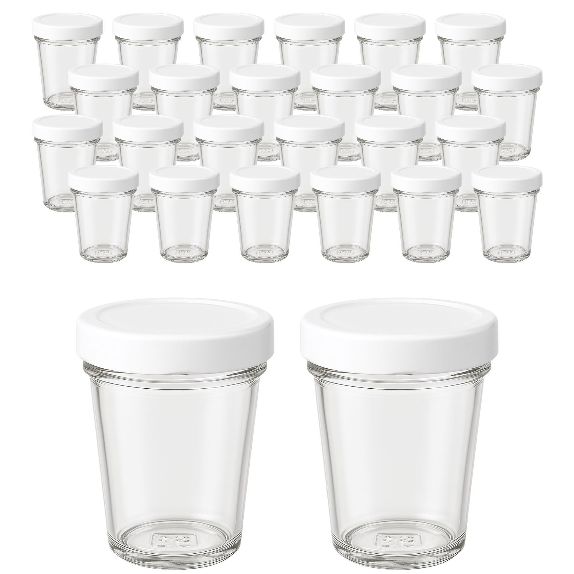 mikken Einmachglas kleine Bechergläser 65 ml mini Gläschen mit Etiketten, (Spar-Set, 20er Set), Sturzform