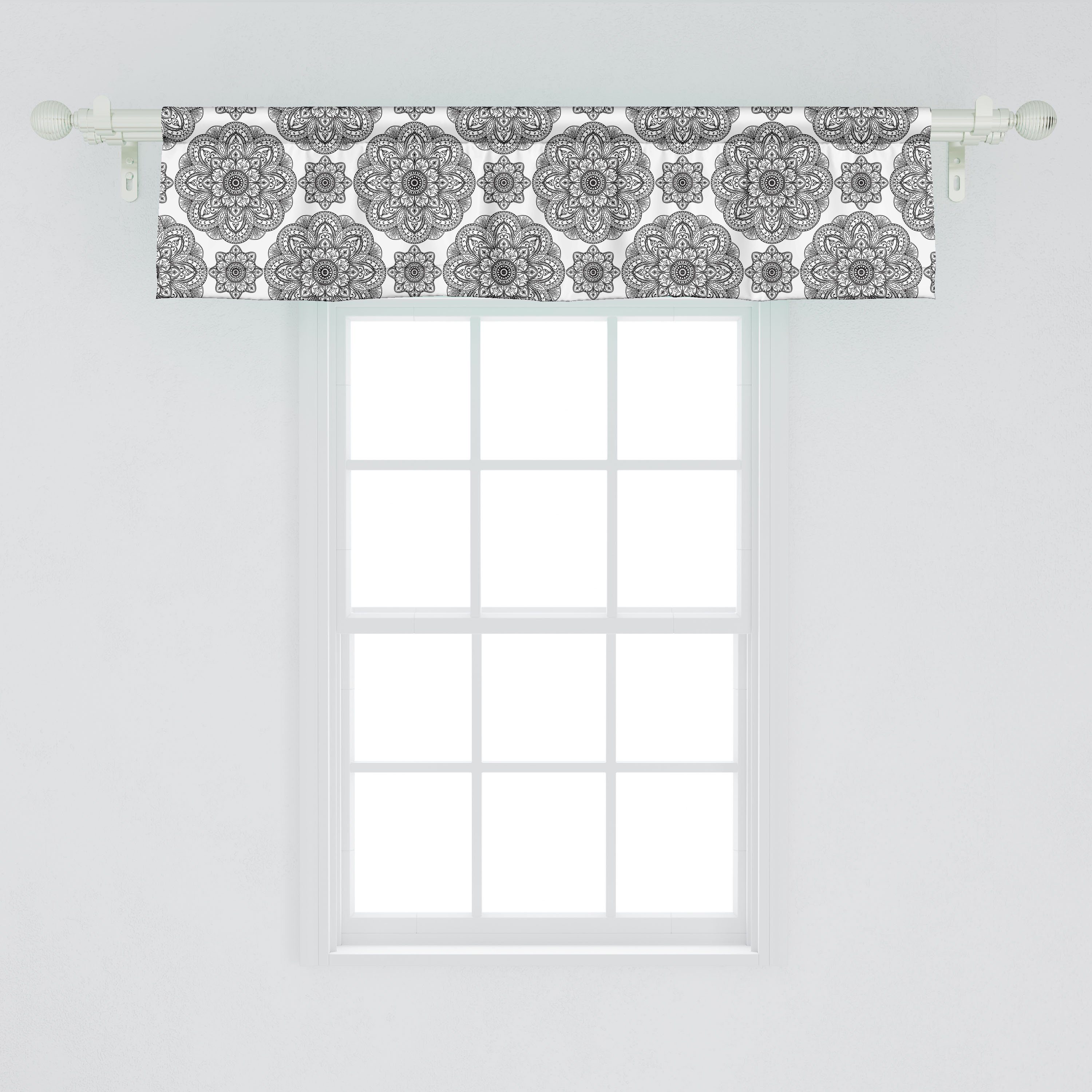 Küche Volant Schwarz mit Stangentasche, Abakuhaus, für Aufwändige Mandala Microfaser, Scheibengardine Schlafzimmer Dekor Patterns Vorhang