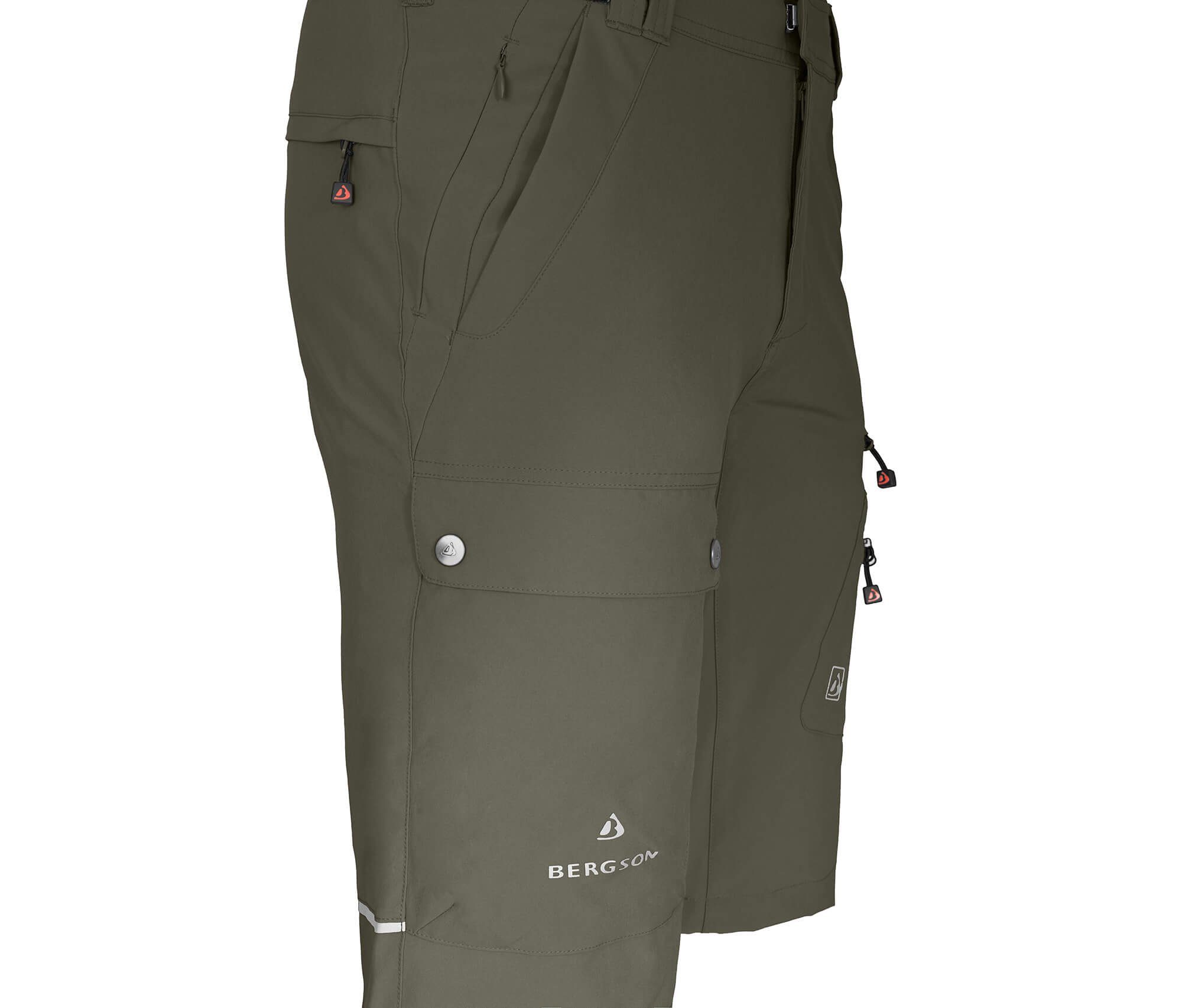 Bergson Outdoorhose grau/grün Wandershorts, Herren 8 Taschen, Normalgrößen recycelt, elastisch, FROSLEV Bermuda