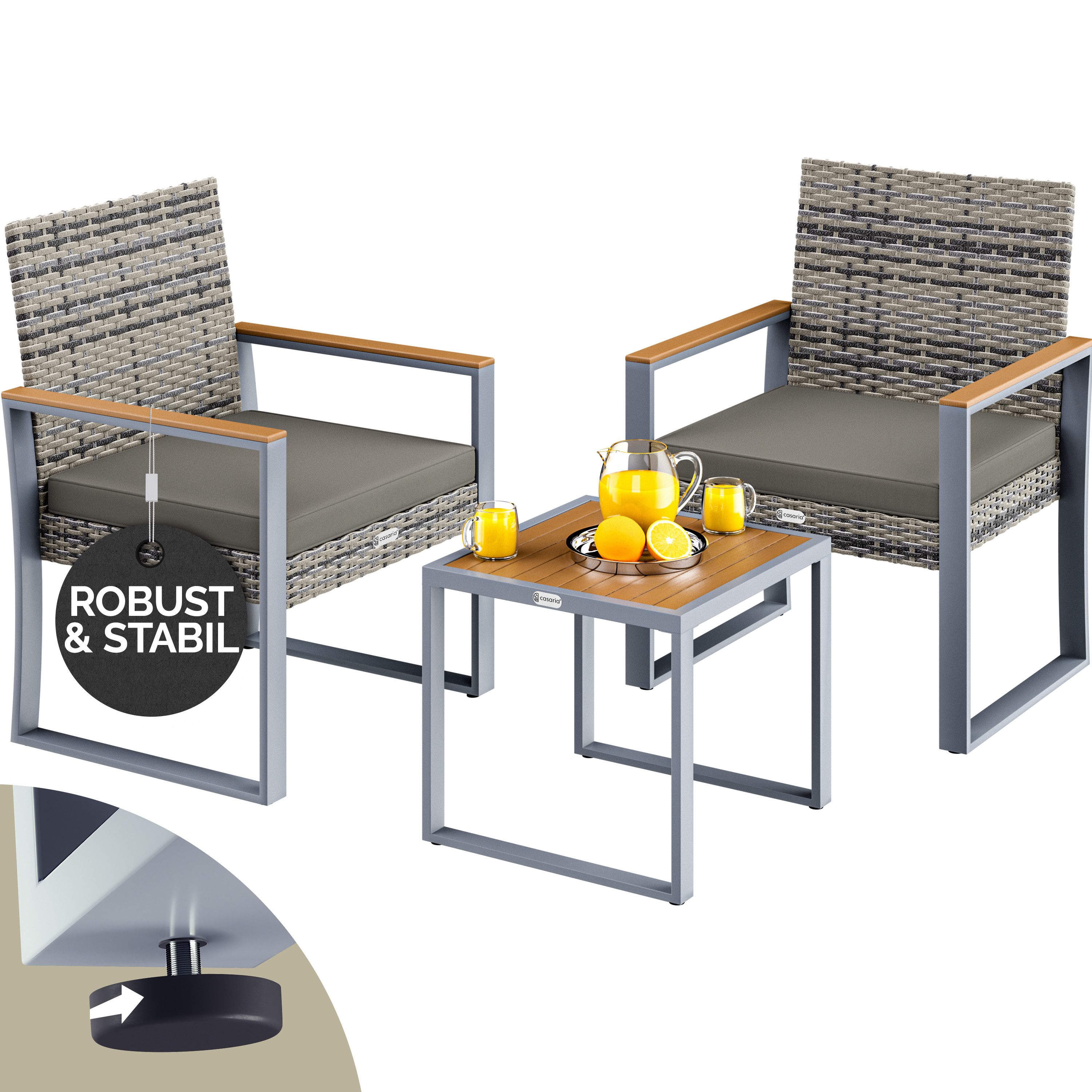 Casaria Balkonset, 2 Stühle Tisch Auflagen Akazien Holz 160kg Belastbarkeit günstig online kaufen
