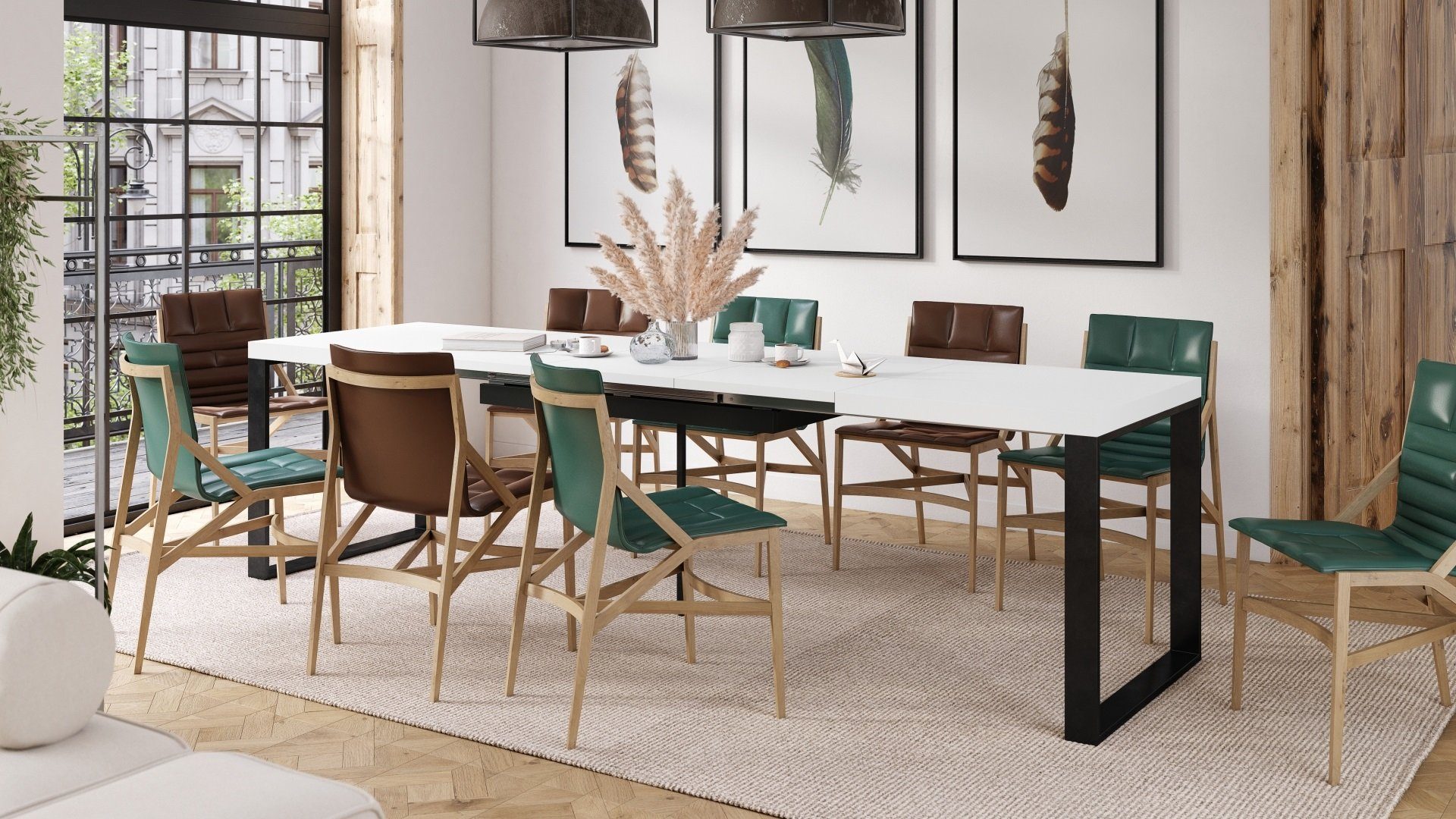 Mazzoni Esstisch Design Esstisch Avari Tisch ausziehbar 140 bis 290 cm Weiß matt - Schwarz matt