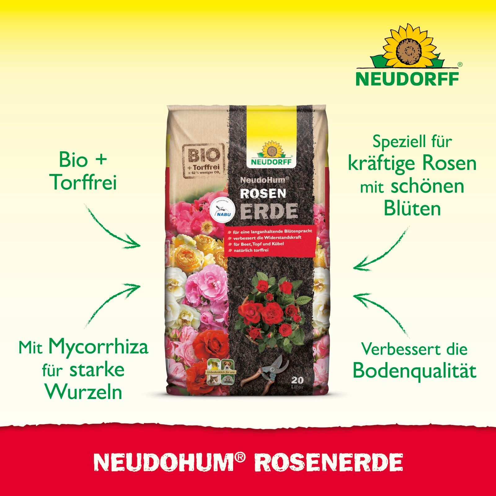 Neudorff Spezialerde NeudoHum RosenErde 20 Liter, mit Organische Grunddüngung, (Einzelartikel, Für eine langanhaltende Blütenpracht), Verbessert die Widerstands – Bild 2 von 5