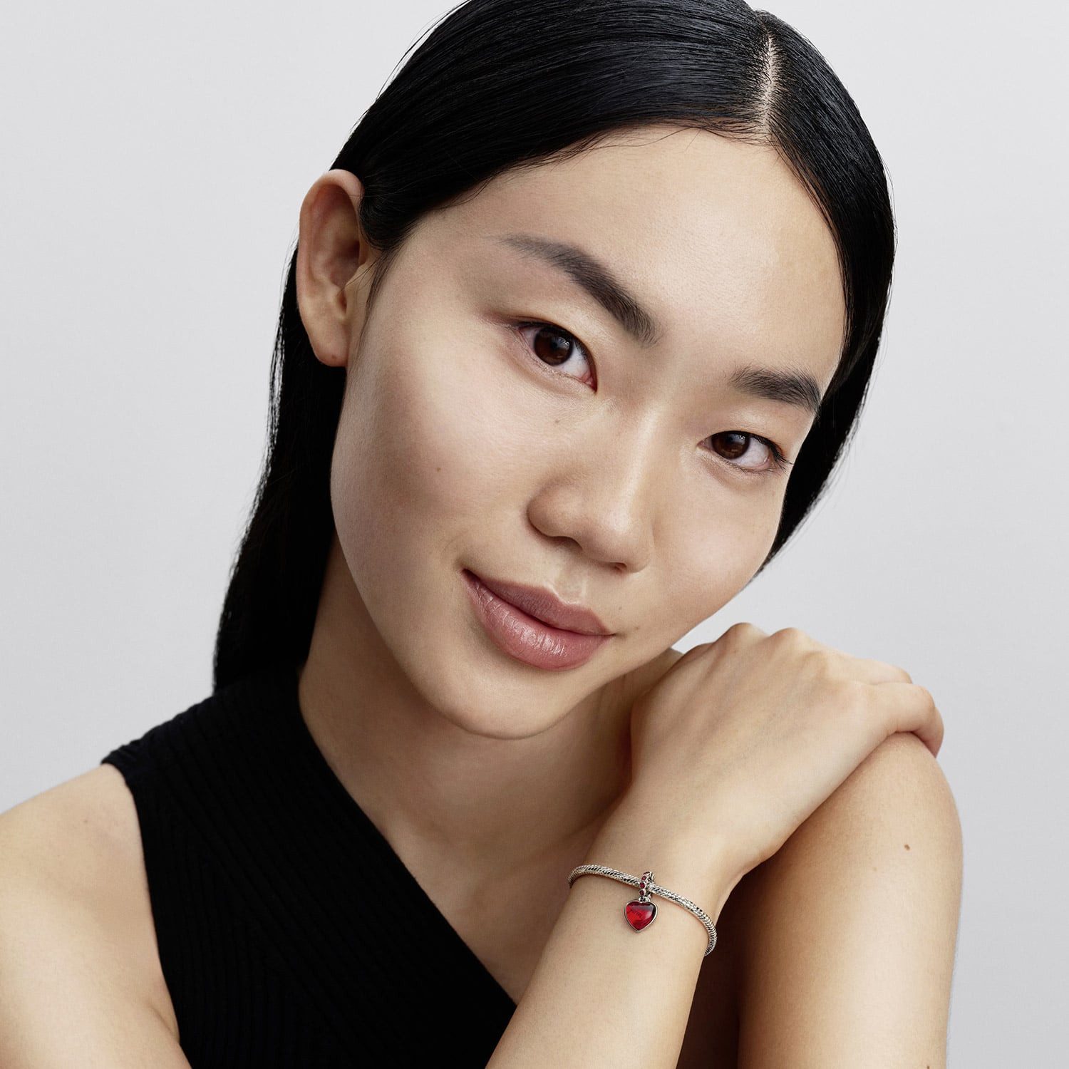 Pandora Herzkette 21528, für Damen-Kette Silber Geschenkset Rotes Muranoglas Herz