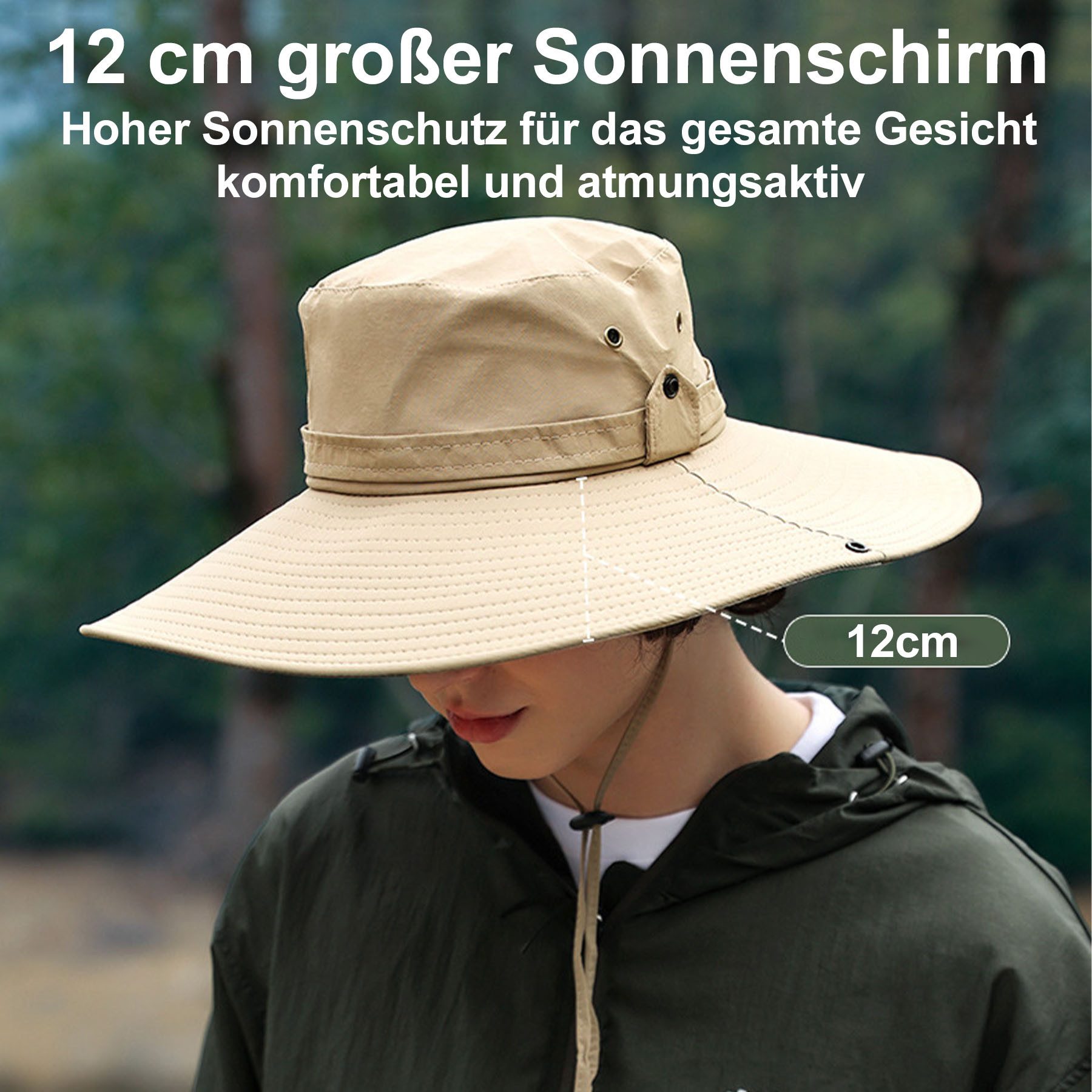 Mutig Sonnenhut Sonnenhüte Unisex, 2-in-1-Anglerhut,UPF 50, breiter Rand,Wasserfest (Großer Sonnenhut für Unisex,schnell trocknend, Outdoor-Fischerhut mit aufklappbarer Krempe und winddichtem Seil) Wanderhut für Sommer, Outdoor, Wandern, Angeln, Winddicht