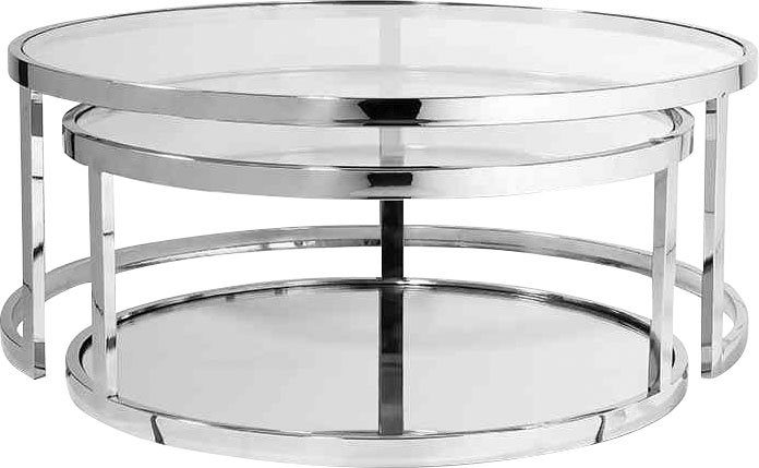 Leonique Couchtisch, Couchtisch, 2 rund, Glas, Chromgestell, Sicherheitsgla günstig online kaufen