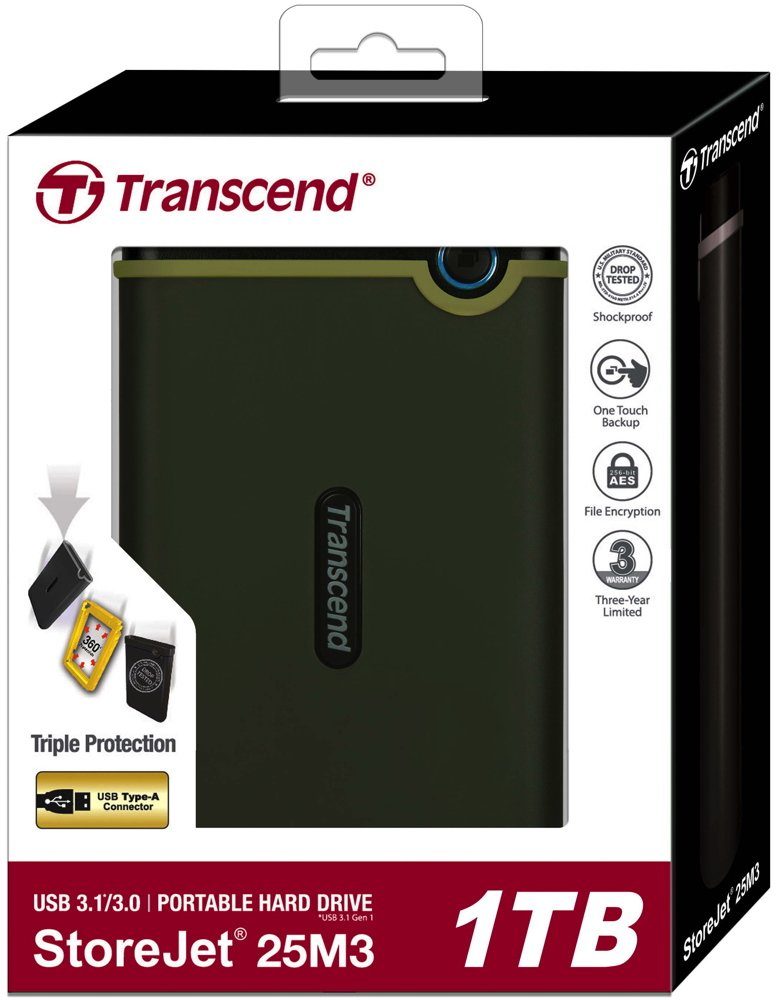 Transcend HDD StoreJet 25M3 2,5 Zoll 1TB USB 3.1 military green externe HDD-Festplatte
