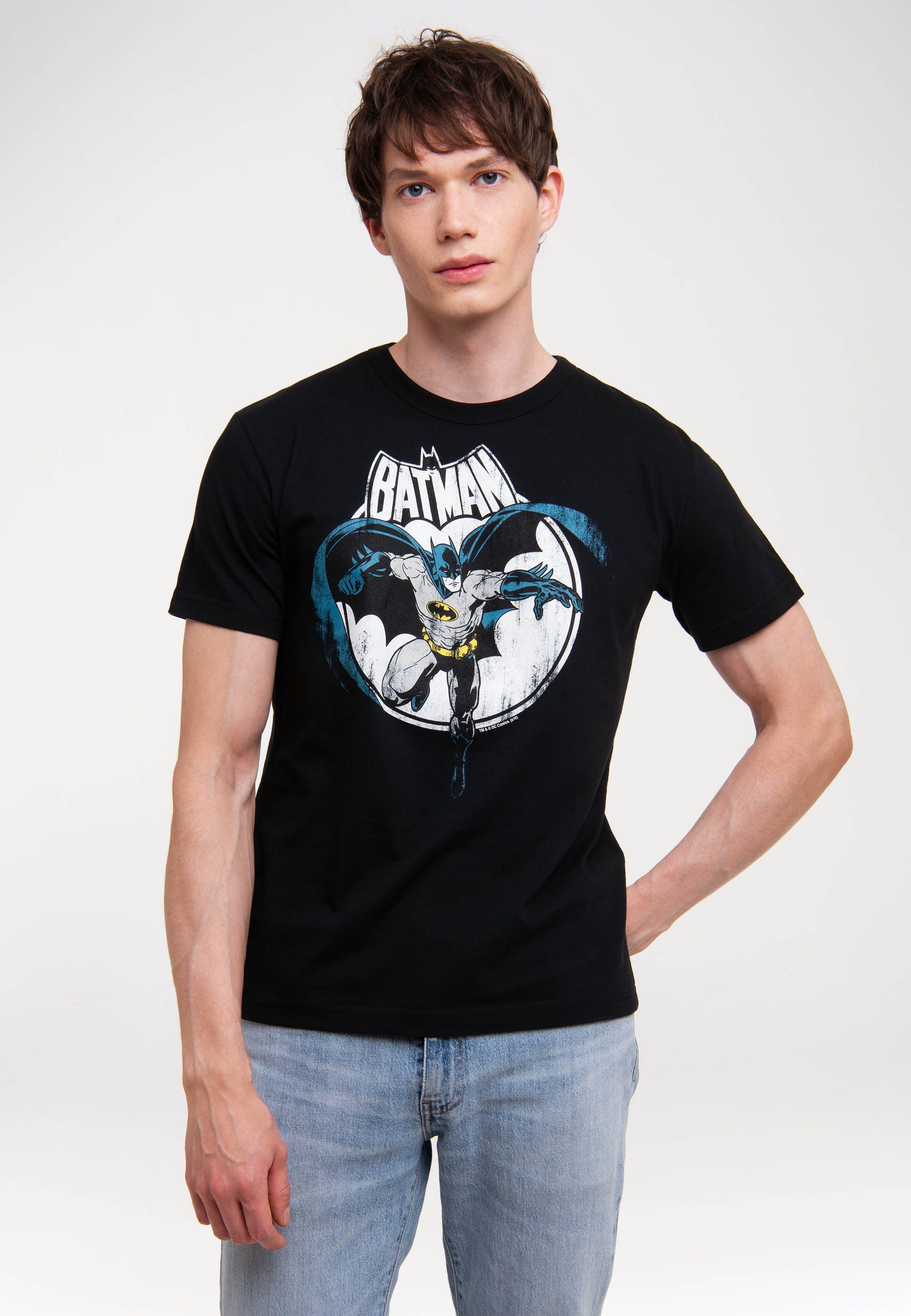 Baumwolle - tollen hochwertiger, Aus mit Moon weicher Batman LOGOSHIRT für Full Logo Komfort coolem T-Shirt Superhelden-Print,