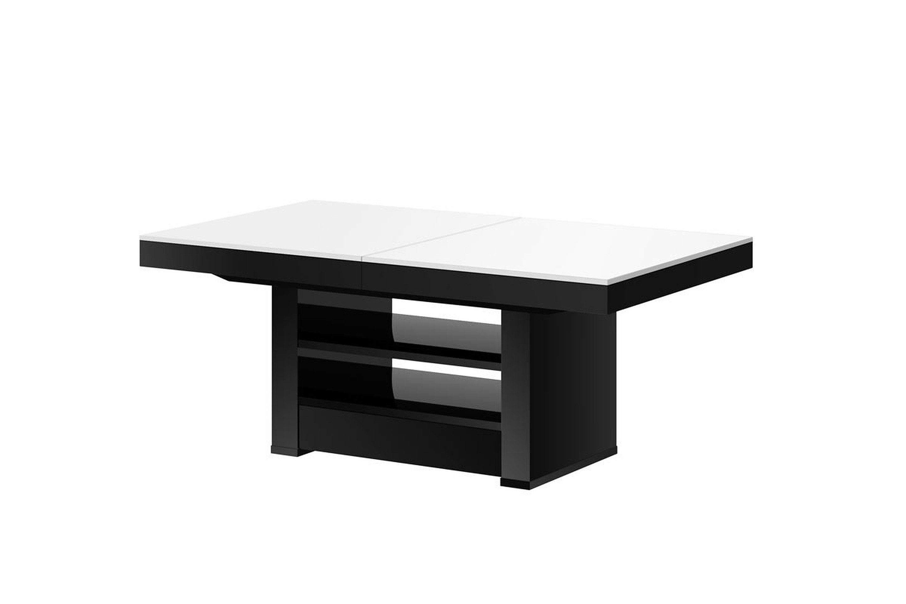 designimpex Couchtisch HLM-111 Weiß-Schwarz Hochglanz Schublade höhenverstellbar ausziehbar, Funktionstisch, Wohnzimmertisch, Tisch, Esstisch, Sofatisch, Schublade