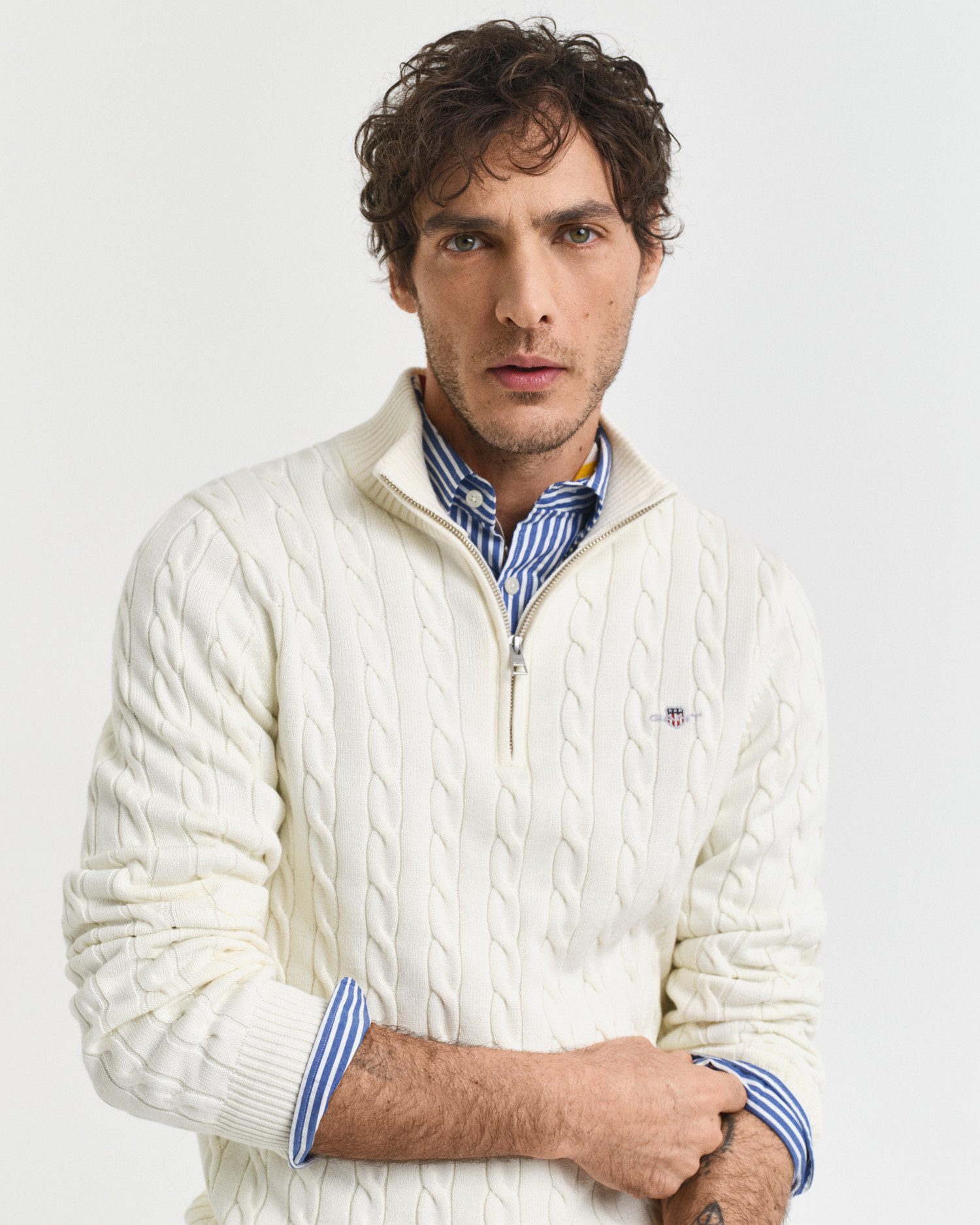 Gant Strickpullover COTTON CABLE HALF ZIP Mit Rundhalsausschnitt