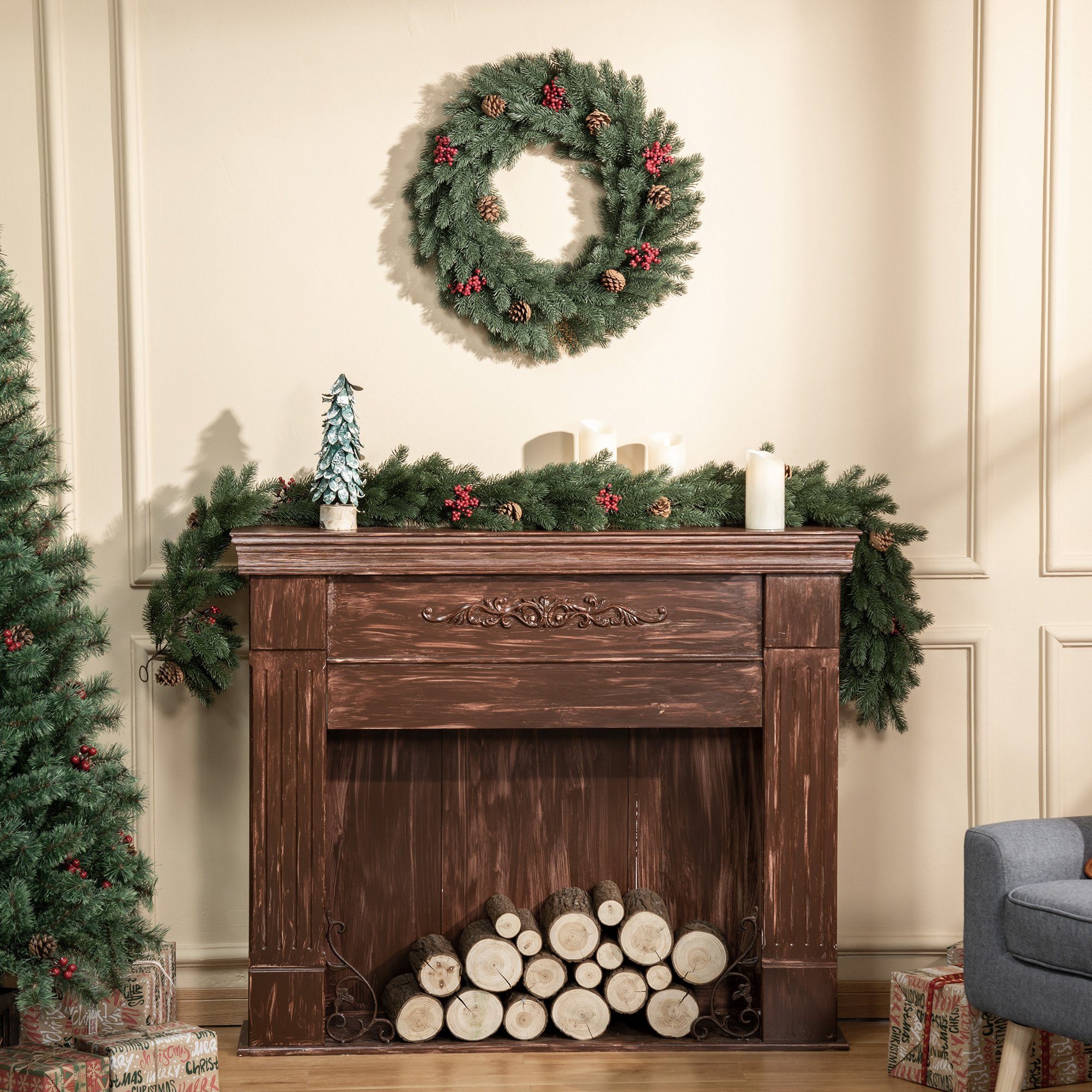 HOMCOM Adventskranz Weihnachtskranz mit Schmuck