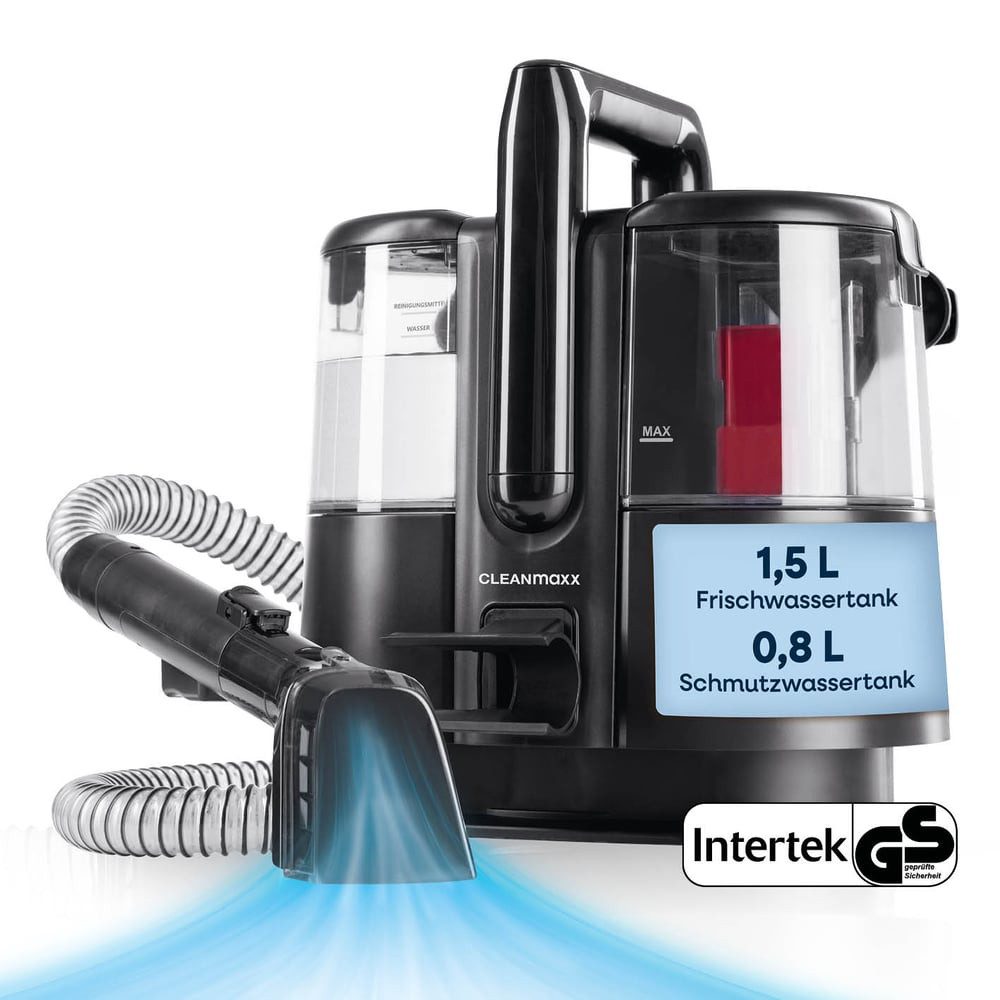CLEANmaxx Teppichreinigungsgerät mit 2 Düsen 400 W, 400 W, beutellos, Flecken entfernen Doppeltank Nassreinigung sprühen bürsten saugen