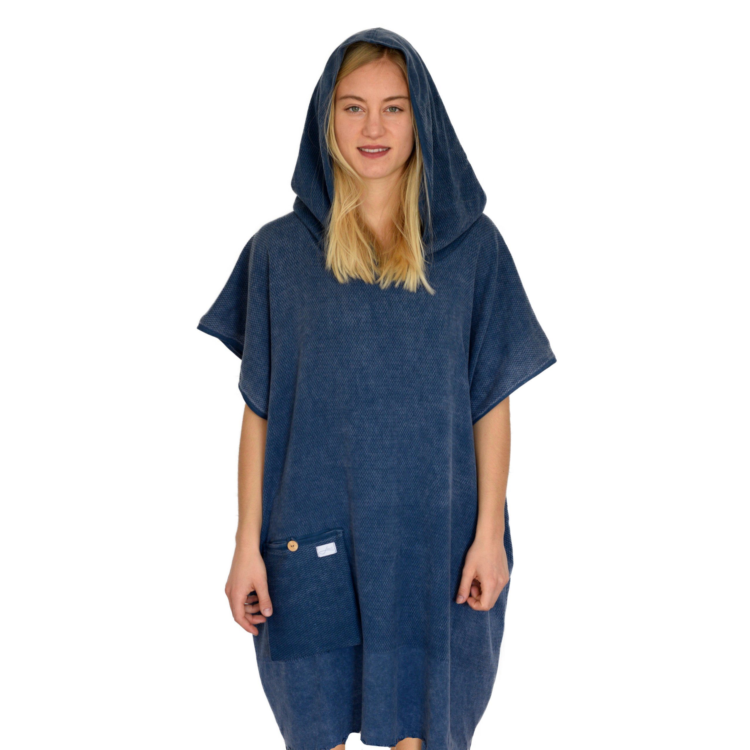 Lou-i Kapuze & Germany Badeponcho blau (leicht schnell trocken), in Badeponcho Surfponcho Made