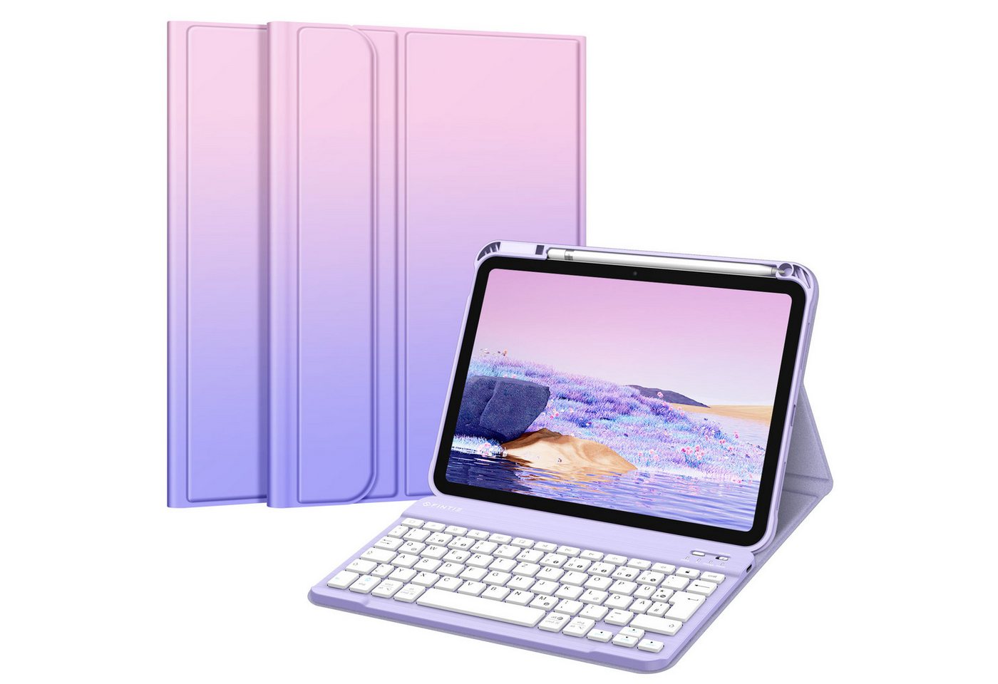 Fintie für iPad 11. Generation 11" 2025(A16), iPad 10. Generation 2022 10.9" Apple-Tastatur (Case mit Pencil Halter, magnetisch Abnehmbarer Tastatur(QWERTZ Layout)