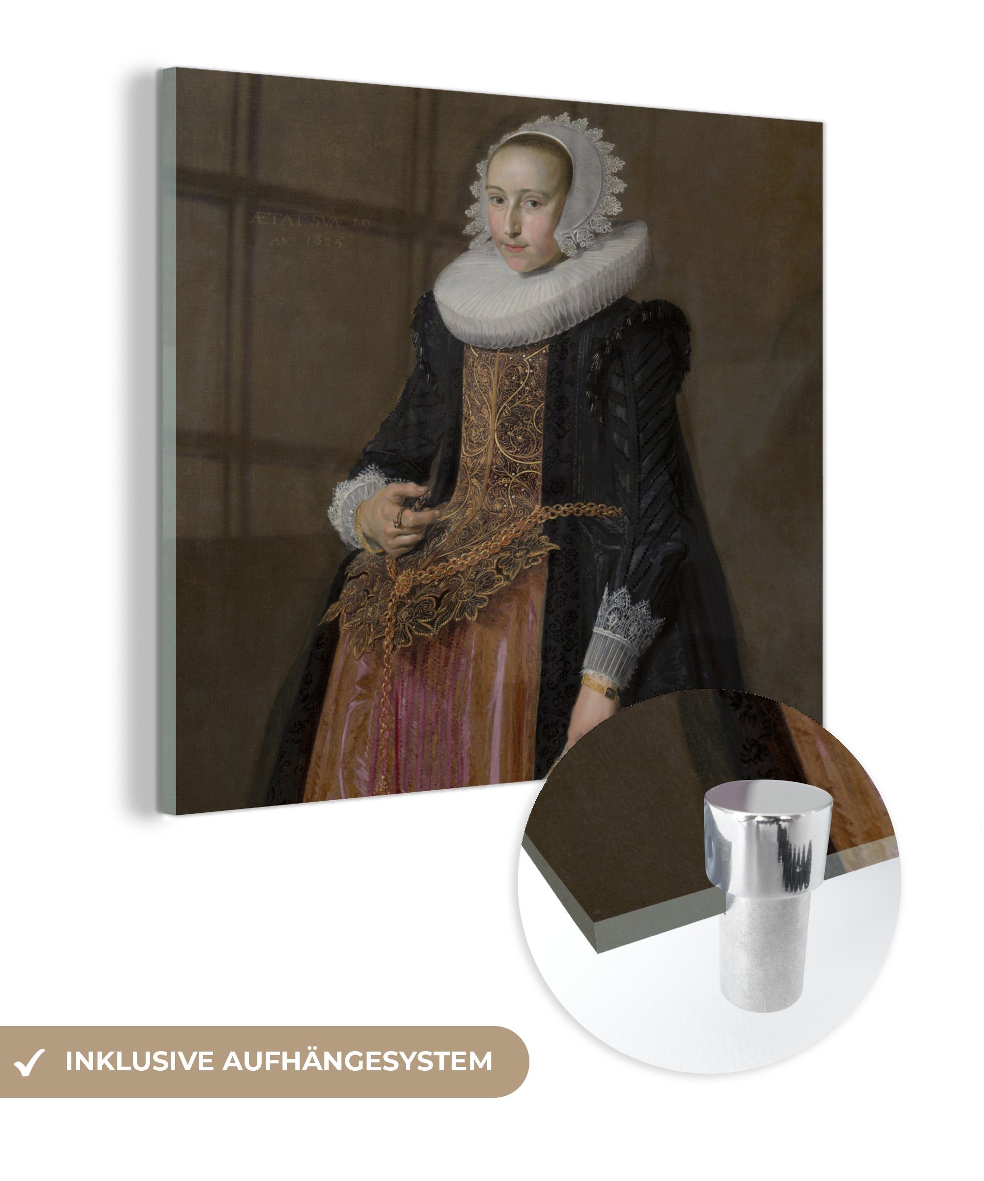 MuchoWow Acrylglasbild Porträt von Aletta Hanemans - Frans Hals, (1 St), Glasbilder - Bilder auf Glas Wandbild - Foto auf Glas - Wanddekoration | Bilder
