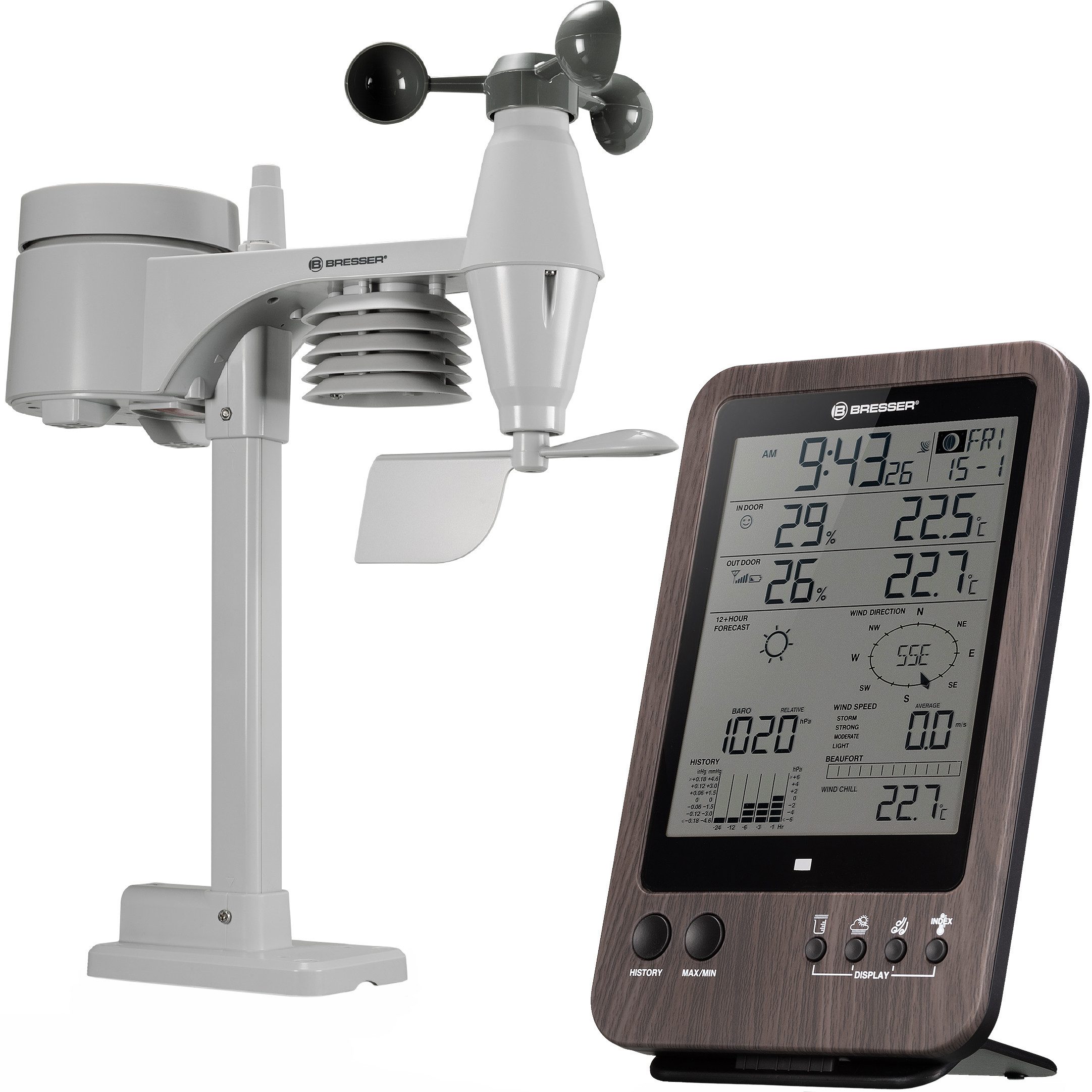BRESSER BRESSER WTW 5-in-1-Wetterstation in Holzoptik Wetterstation