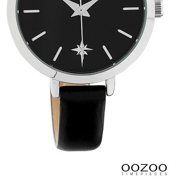 OOZOO Quarzuhr Oozoo Damen Armbanduhr Timepieces Analog, (Analoguhr), Damenuhr rund, mittel (ca. 38mm), Lederarmband schwarz, Fashion