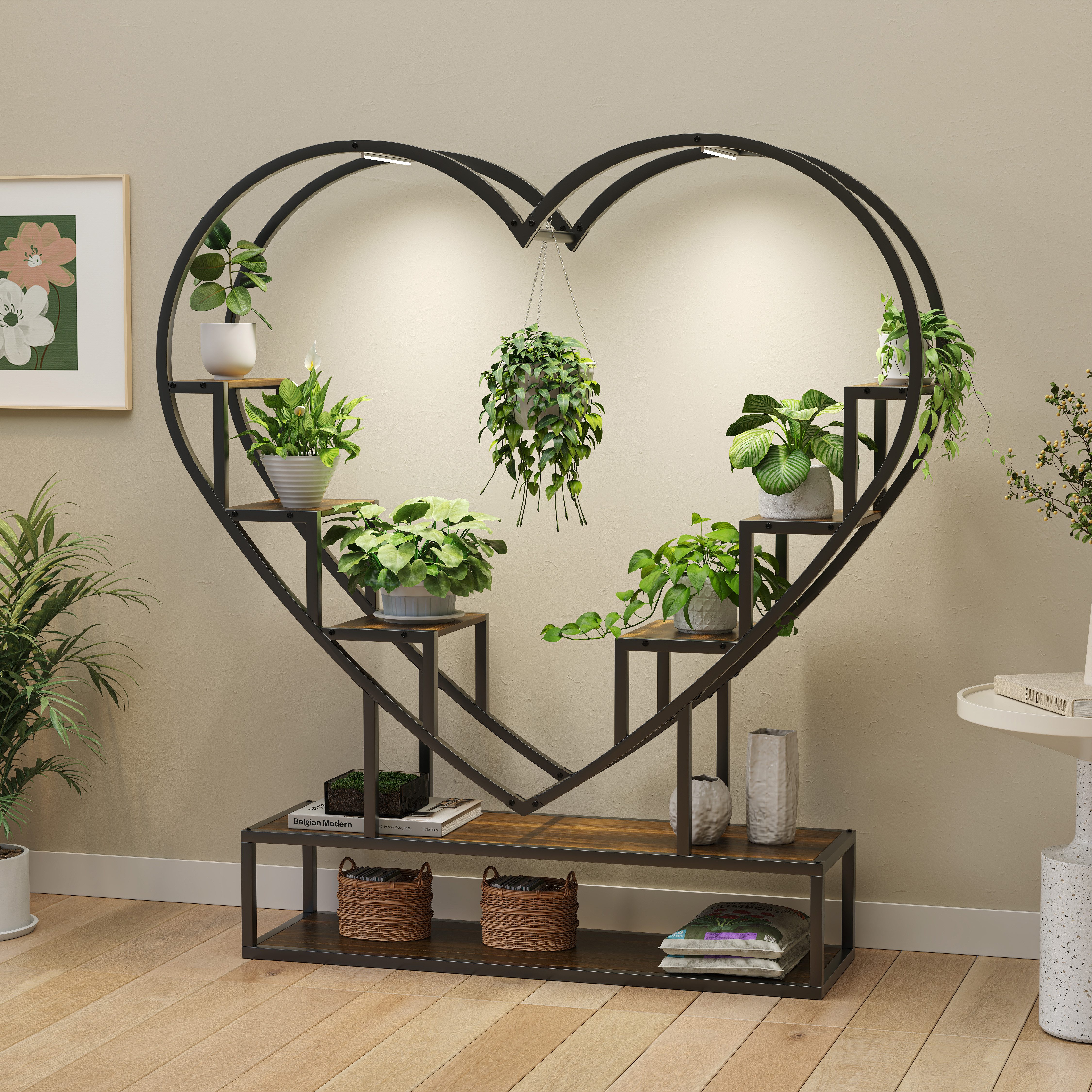 BELUPAI Pflanzentreppe Blumenständer Pflanzenständer mit Wachstumslicht, 3 Etagen,herzförmig,Für Zimmerpflanzen, ideal für Wohnzimmer