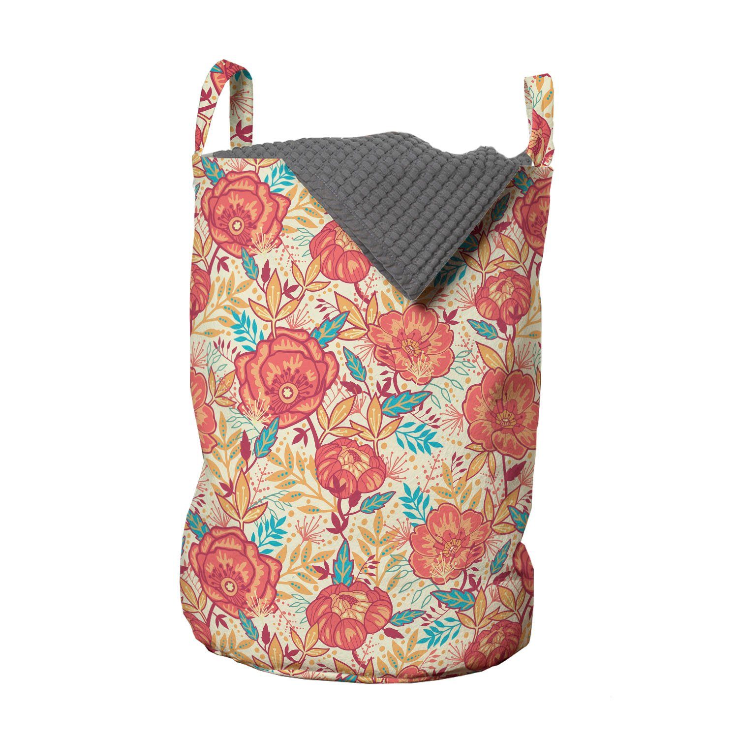 Abakuhaus Wäschesäckchen Wäschekorb mit Griffen Kordelzugverschluss für Waschsalons, Blumen Sommerzeit Blumen-Blatt
