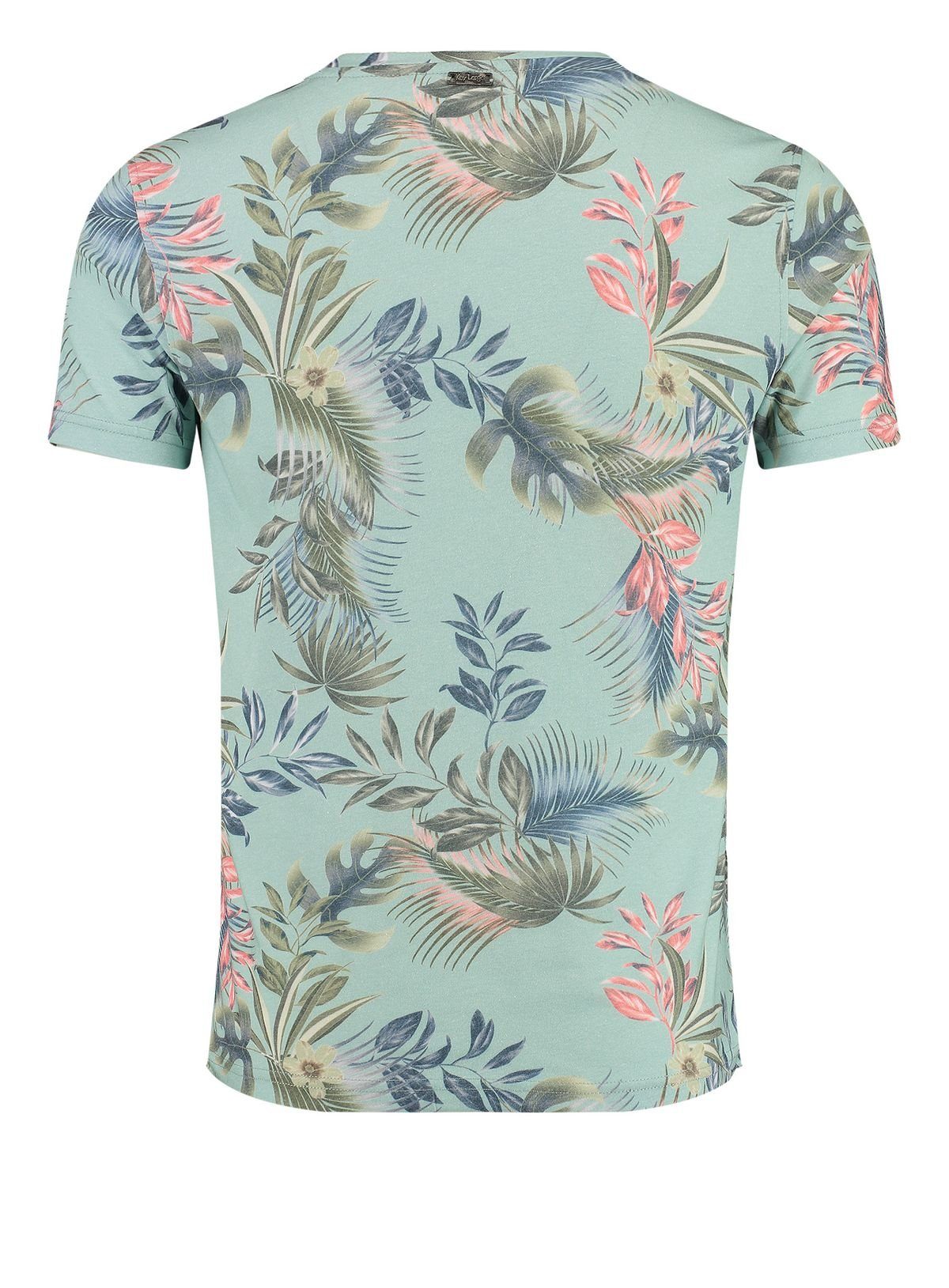 (1541) MT00487 Print Rundhalsauschnitt Palermo fit Key moss Hawaii Blumenmuster slim Faded Largo allover kurzarm T-Shirt Look