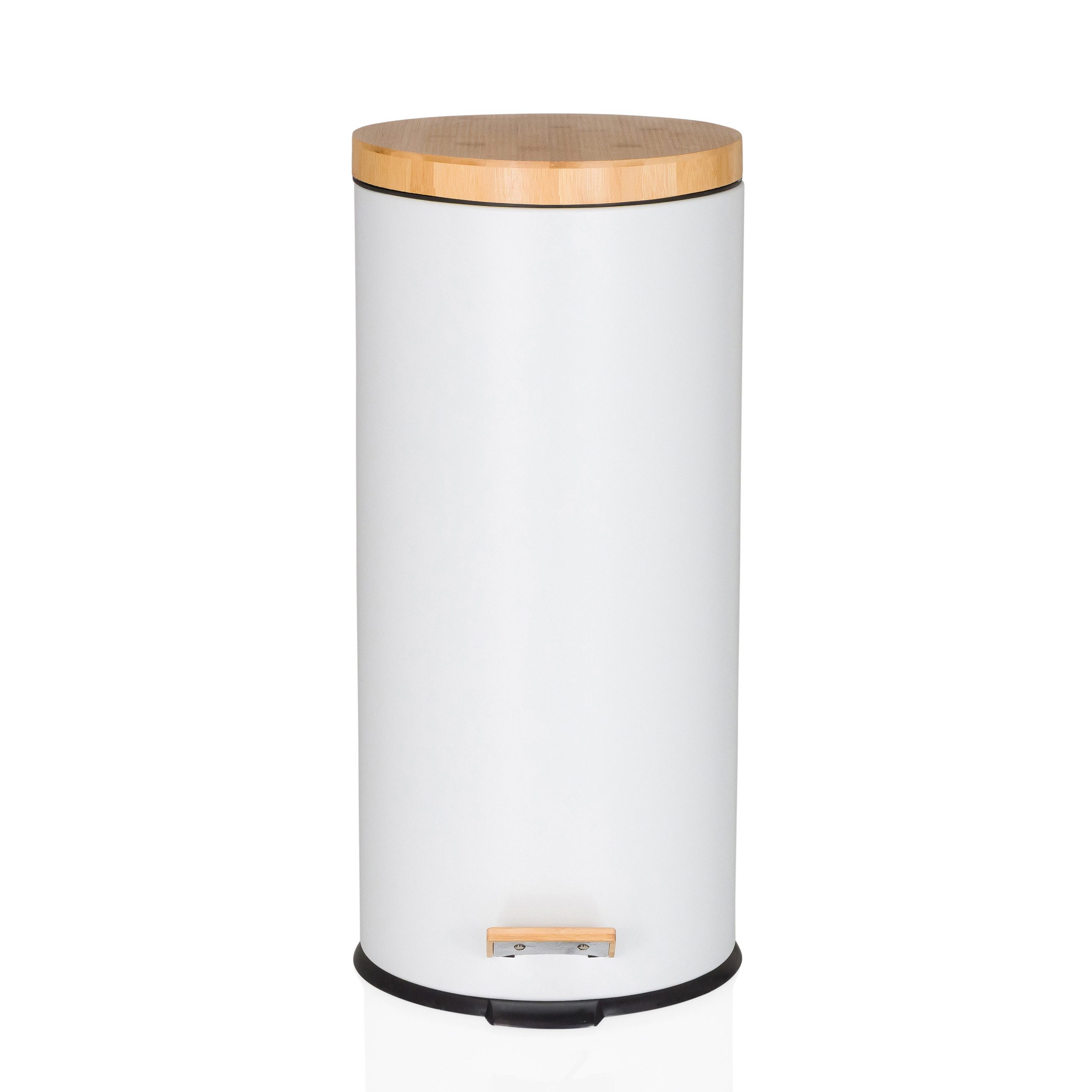 hjh OFFICE Mülleimer CLEAN BAMBOO Abfalleimer, Treteimer 30 Liter mit Softclose, Abfalleimer mit Bambusdeckel