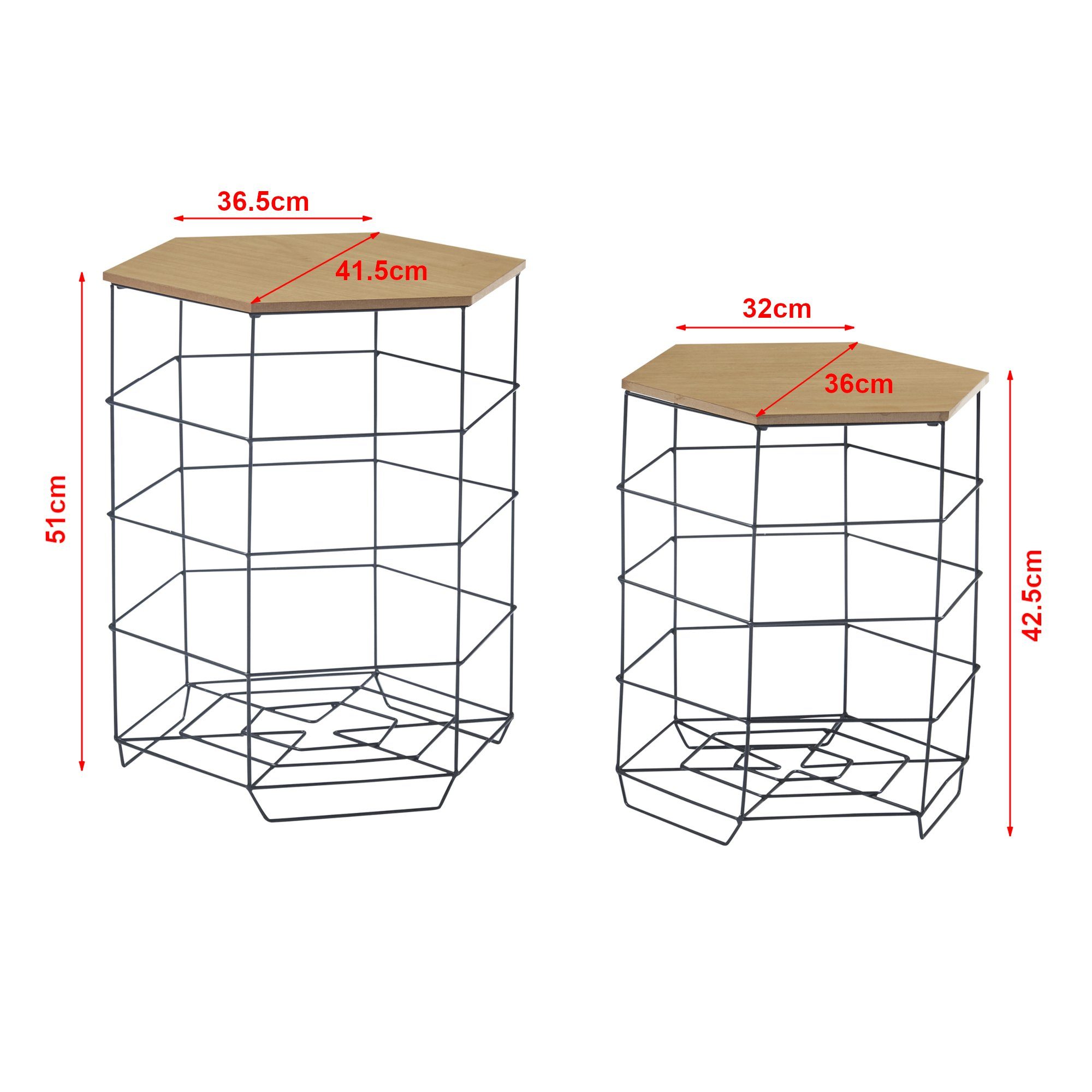 Set 2er Wohnzimmertisch Metallkorb Holzfarben »Hørsholm« en.casa / Schwarz Beistelltisch,