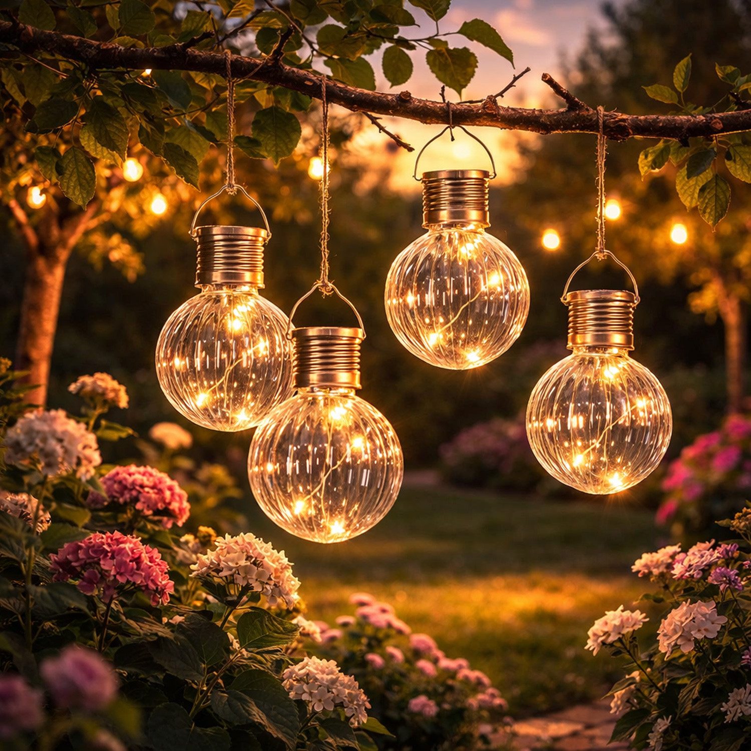 MARELIDA LED Solarleuchte LED Solar Glühbirne Kugelleuchte für Garten Terrasse Balkon 4er Set, LED Classic, warmweiß (2100K bis 3000K)