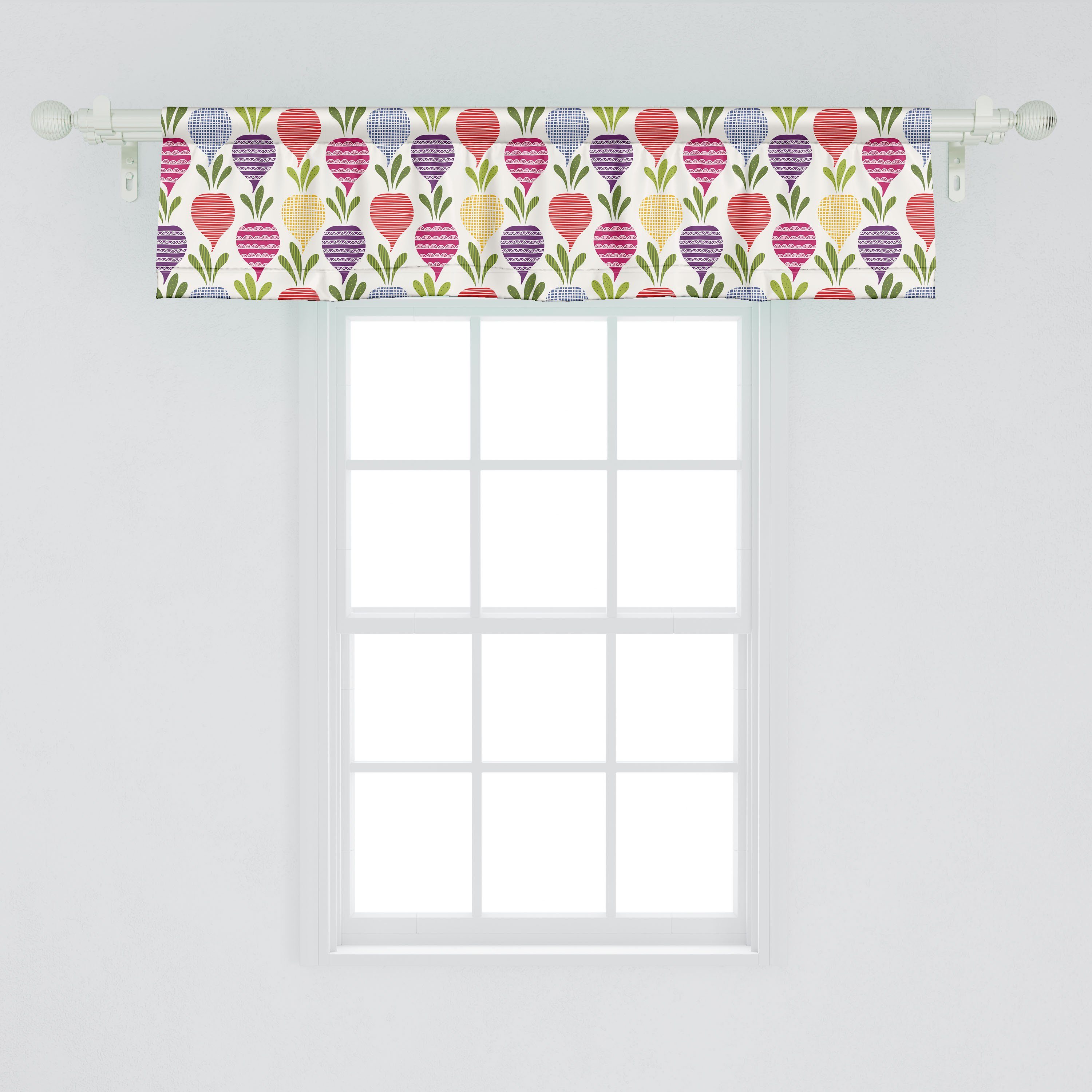 Rüben Veggies Vorhang für Microfaser, mit Dekor Schlafzimmer verzierte Scheibengardine Abakuhaus, Volant Doodle Stangentasche, Stil Küche