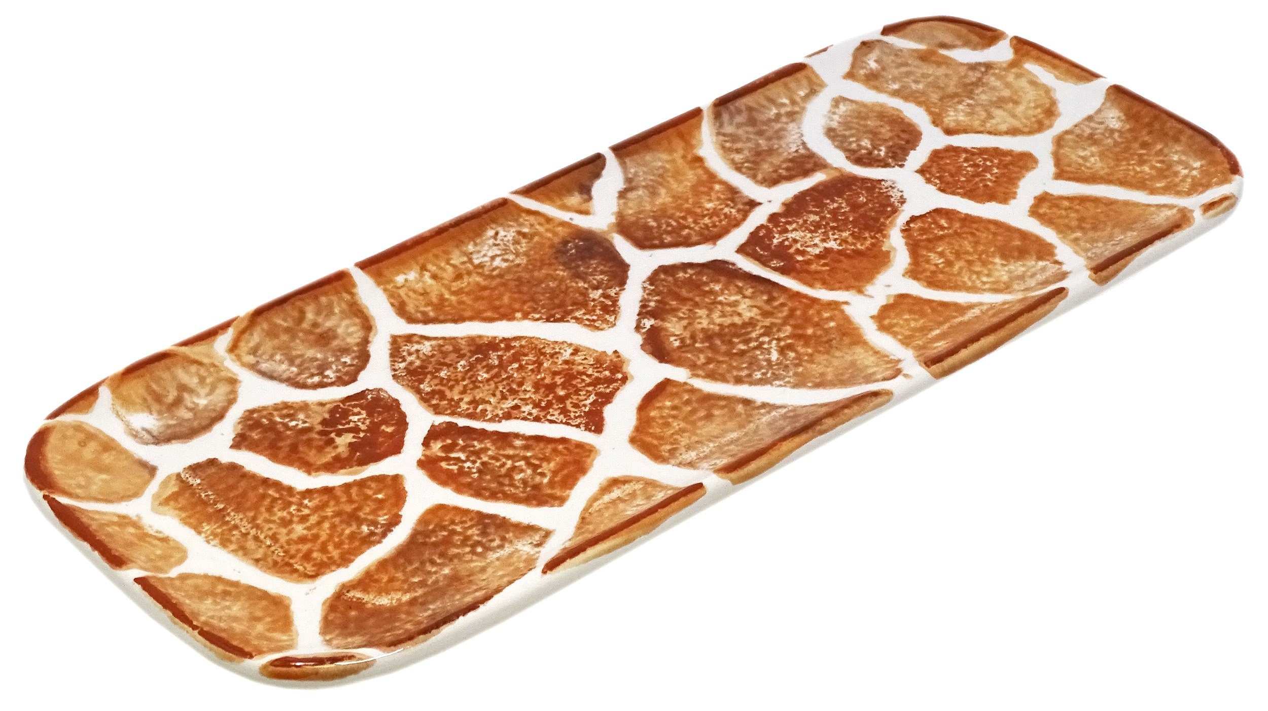Lashuma Servierteller handgemachter eckig 28x11 Giraffe, Obstplatte Salatteller Keramik, cm