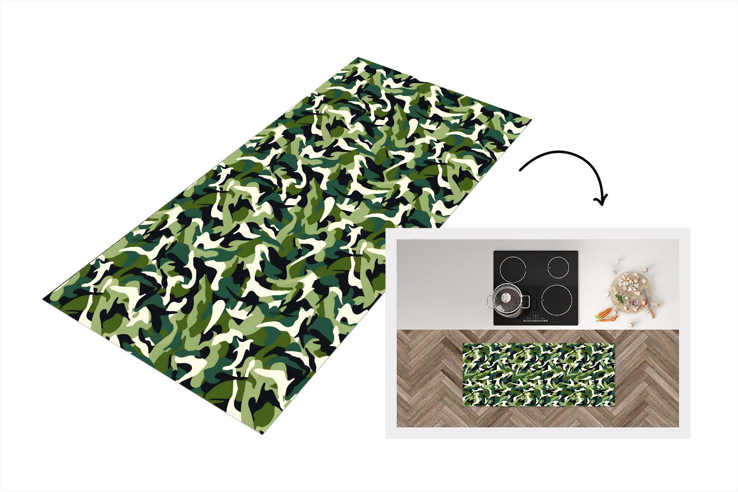 MuchoWow Küchenläufer Grün - Fließend - Camouflage, aus Kunststoff, Küchenteppich, Дорожка für Küche, Rutschfest, Küchendeko, 120x50 cm