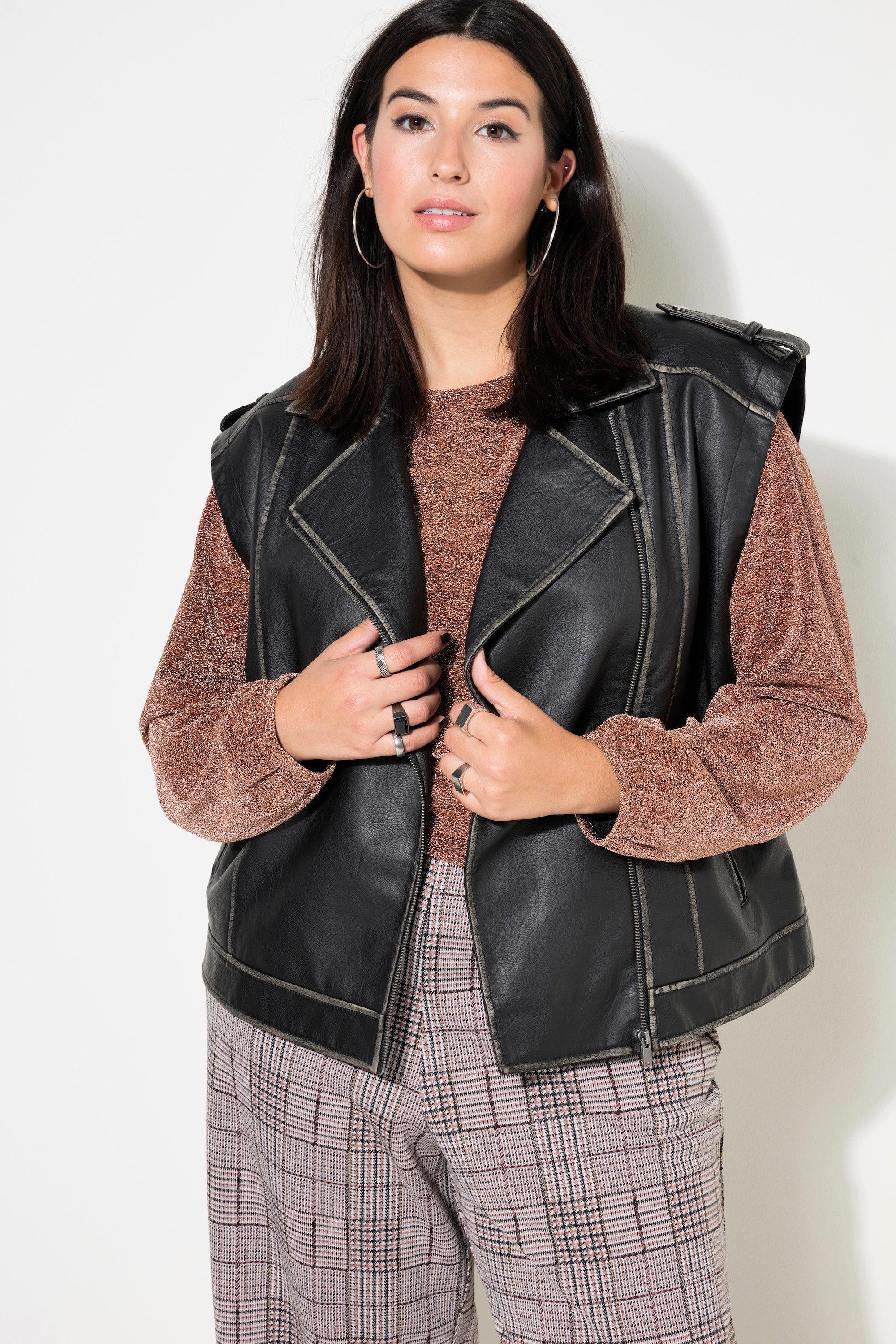 Steppweste Weste oversized Bikerform Lederoptik Used-Look