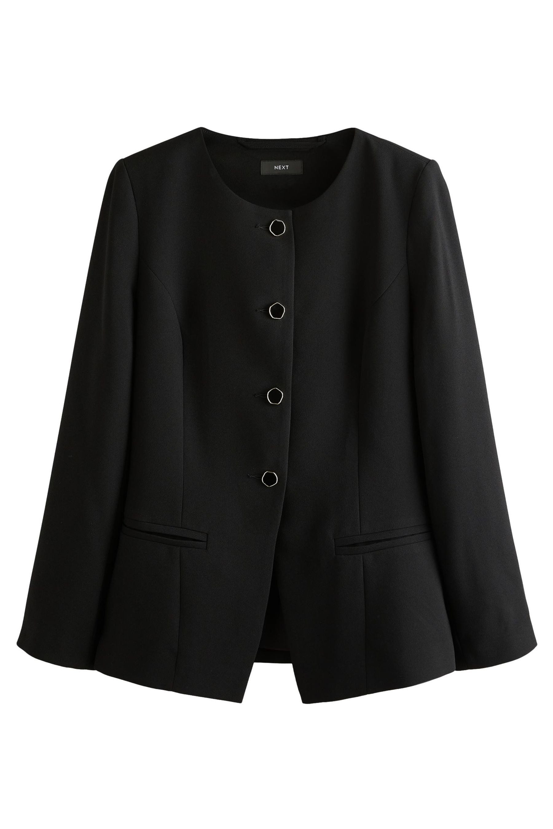 Jackenblazer Geknöpfter, kragenloser Blazer – Kurzgröße