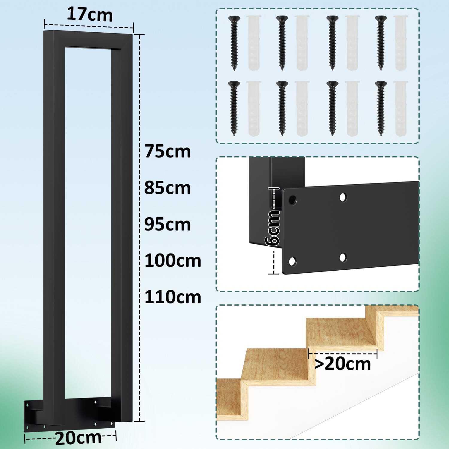 Clanmacy Treppengeländer U-förmige Eisen Handlauf Geländer Seitliche Montag günstig online kaufen