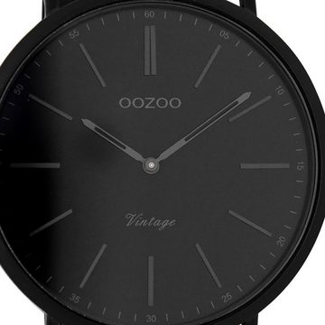 OOZOO Quarzuhr Oozoo Unisex Armbanduhr schwarz Analog, Herren, Damenuhr rund, groß (ca. 45mm) Edelstahlarmband, Fashion-Style