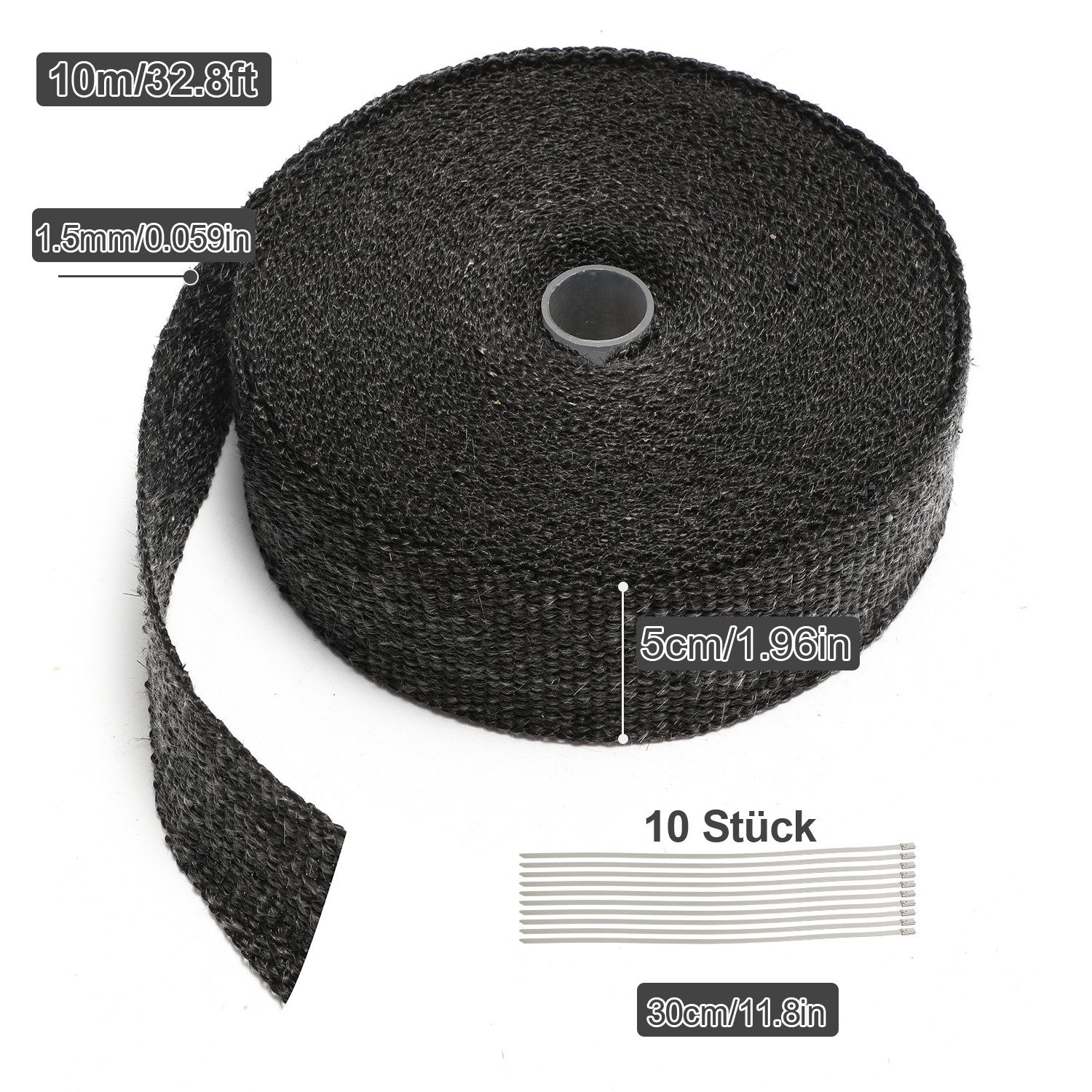 Clanmacy Auspuff-Flexrohr Titan Hitzeschutzband Auspuffband Krümmer Band mit Metallkabelbinder